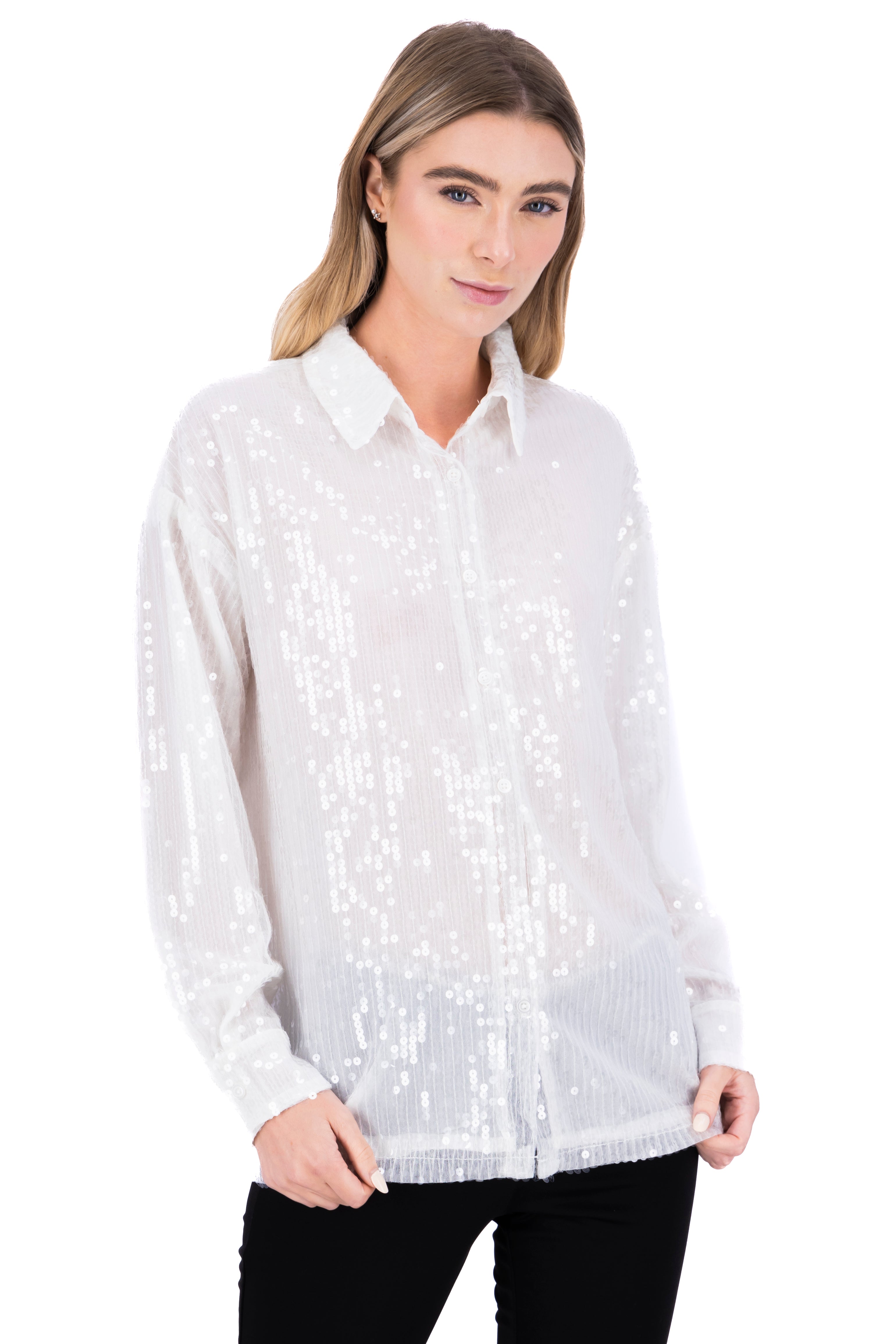 Camisa de lentejuelas BLANCO