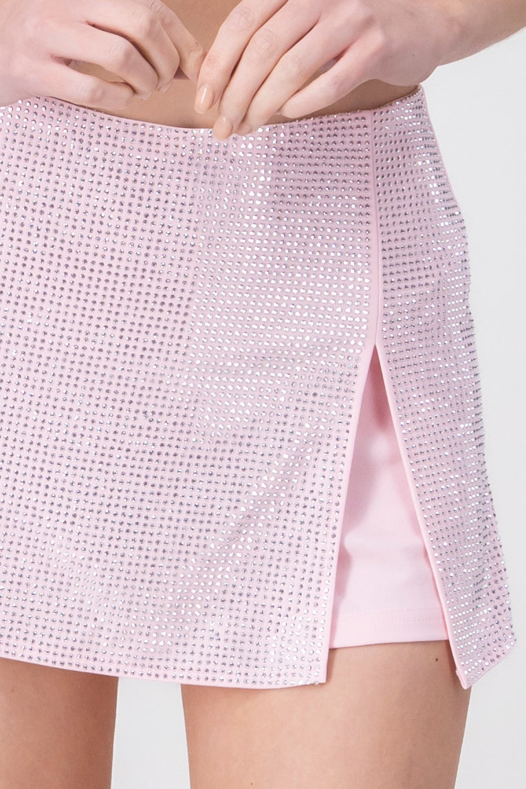 Falda Short Aplicaciones Brillos ROSA