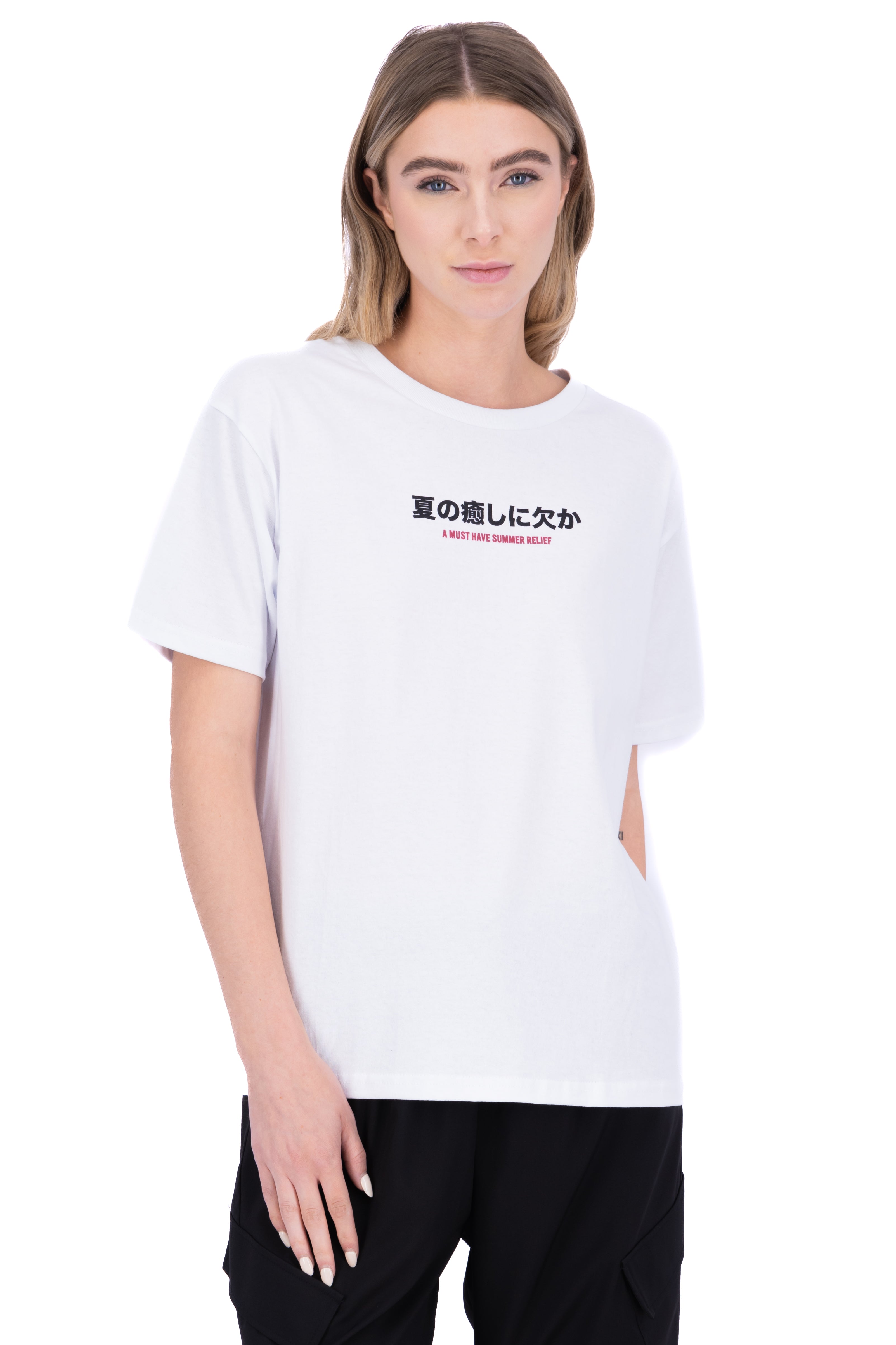 Playera estampado bebida japonesa BLANCO