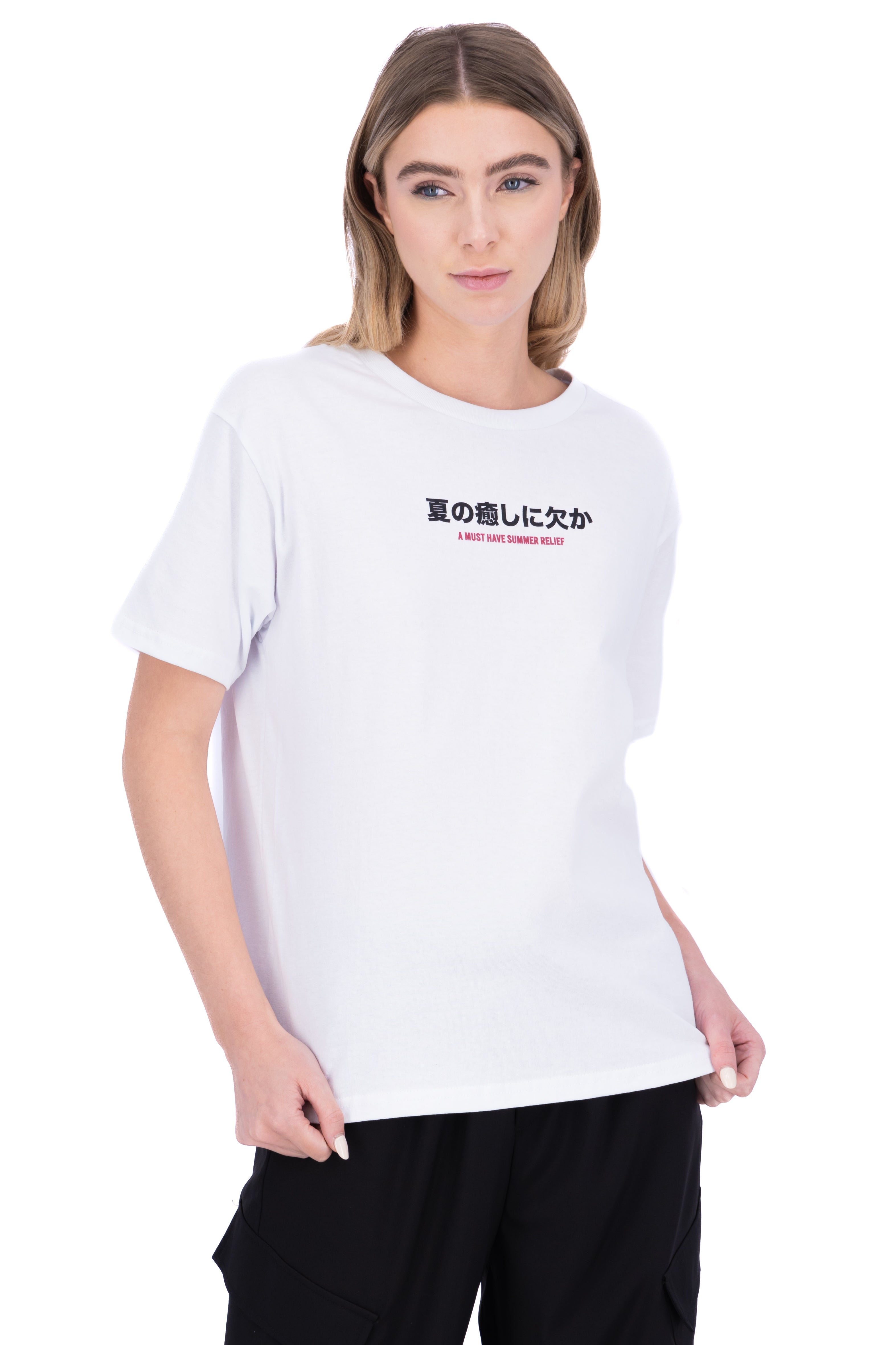 Playera estampado bebida japonesa BLANCO