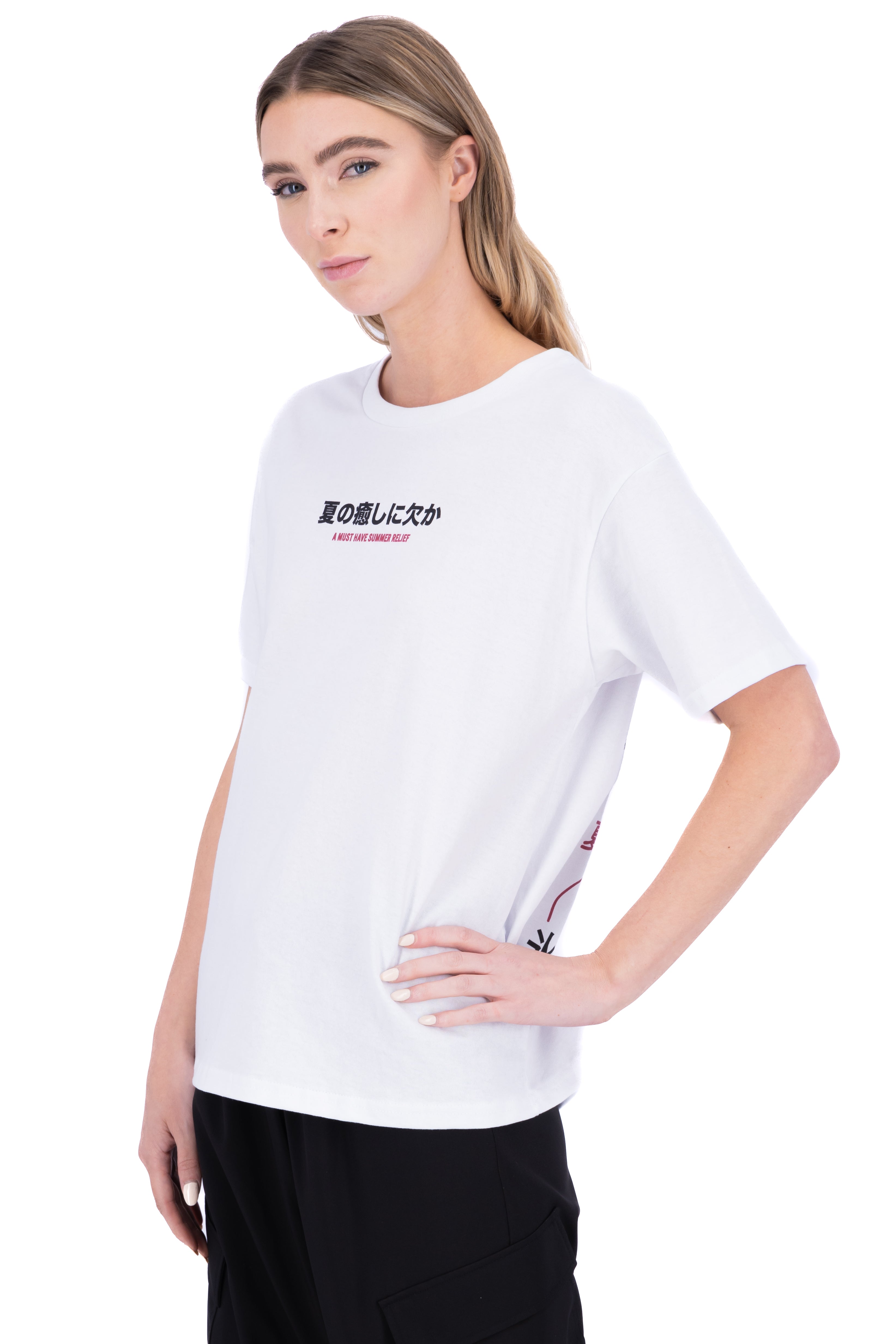 Playera estampado bebida japonesa BLANCO