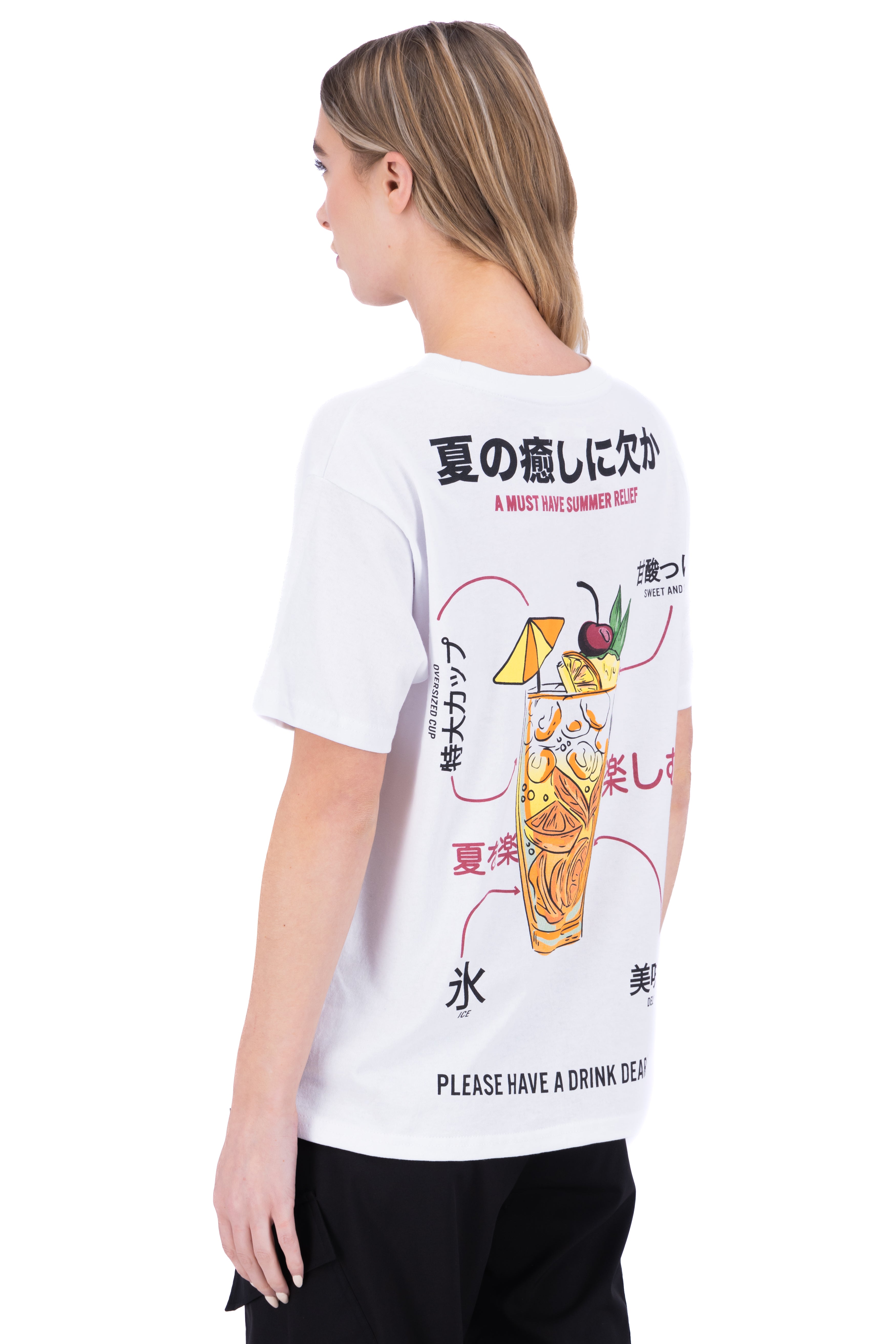 Playera estampado bebida japonesa BLANCO
