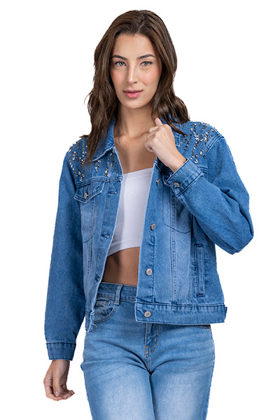 Chamarra De Mezclilla Stretch Para Mujer Azul Claro Opp´s Jeans Opps Jeans  Chamarra Azul Claro Dama