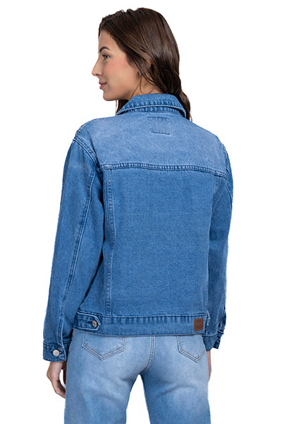 Chamarra denim aplicación brillos MEDIUM WASH