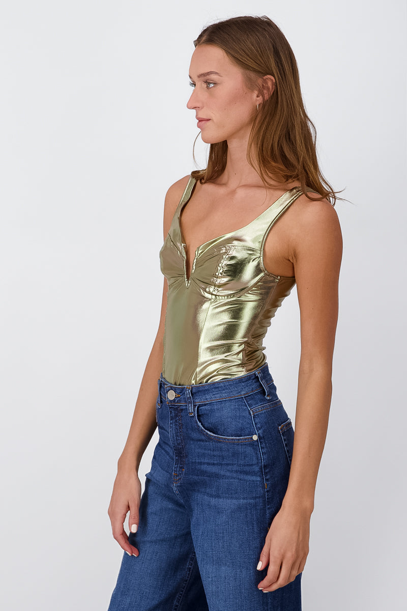 Bodysuit efecto piel abertura escote VERDE BRILLANTE