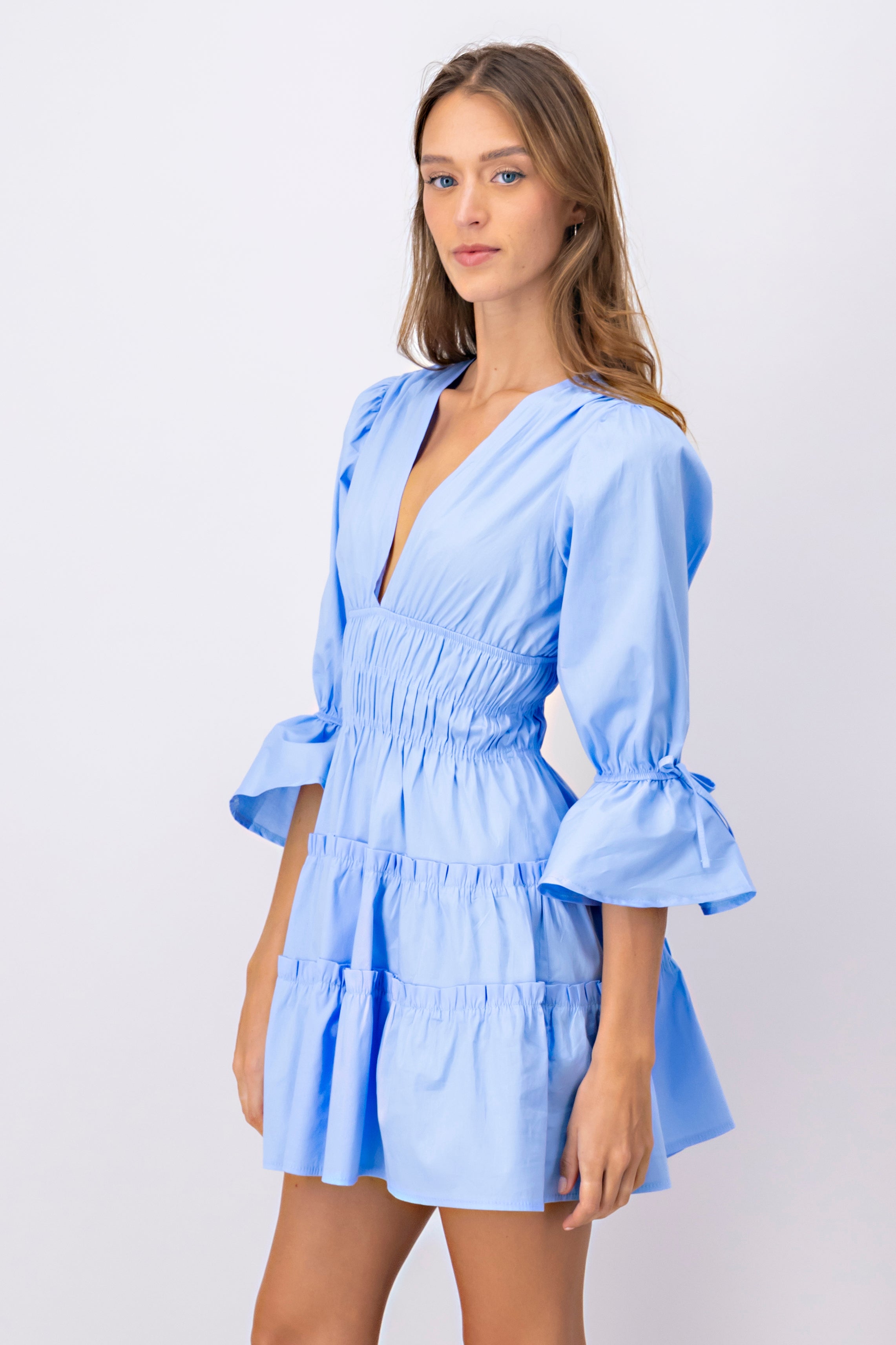 Vestido Mini Manga Olanes AZUL CIELO