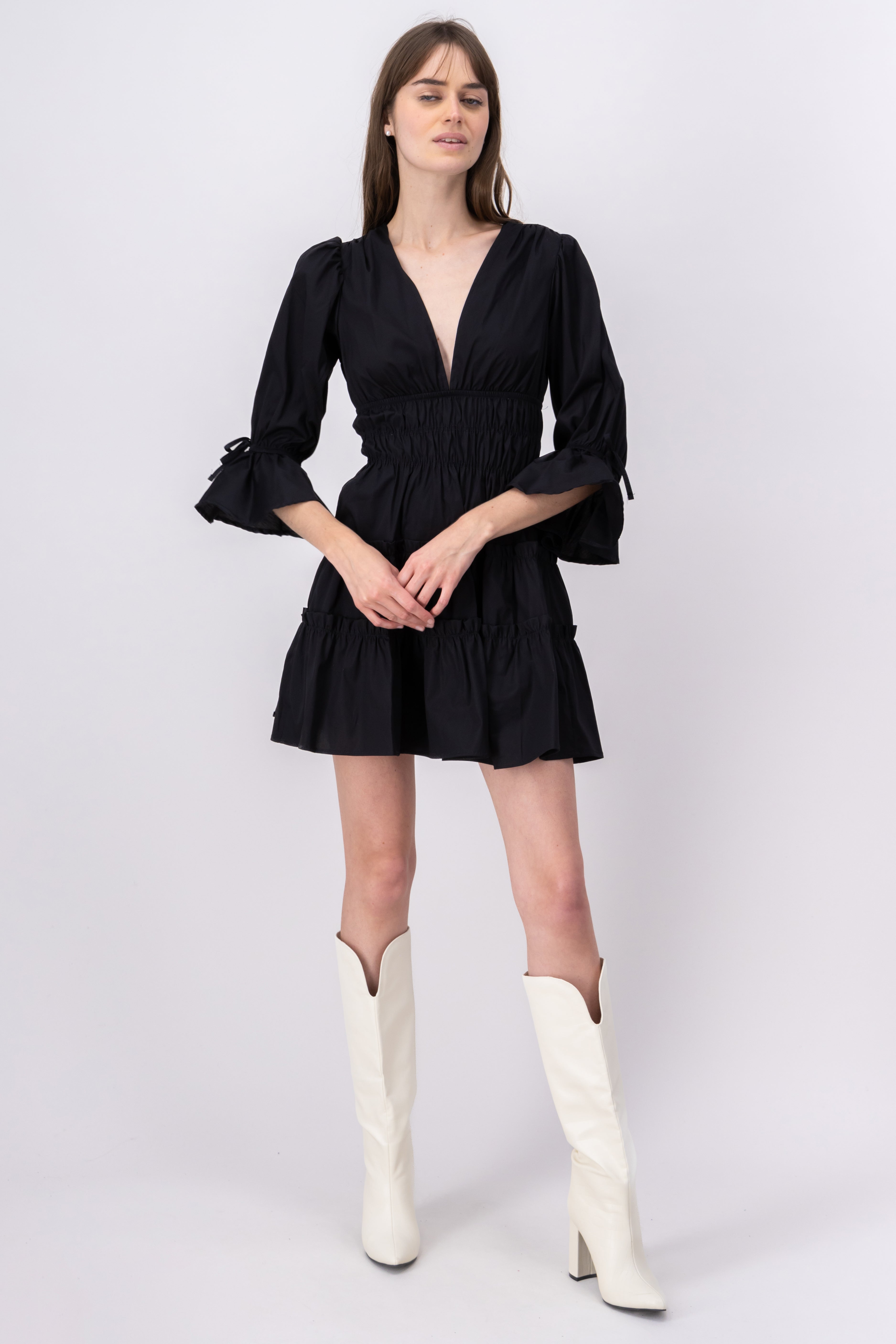 Vestido Mini Manga Olanes NEGRO