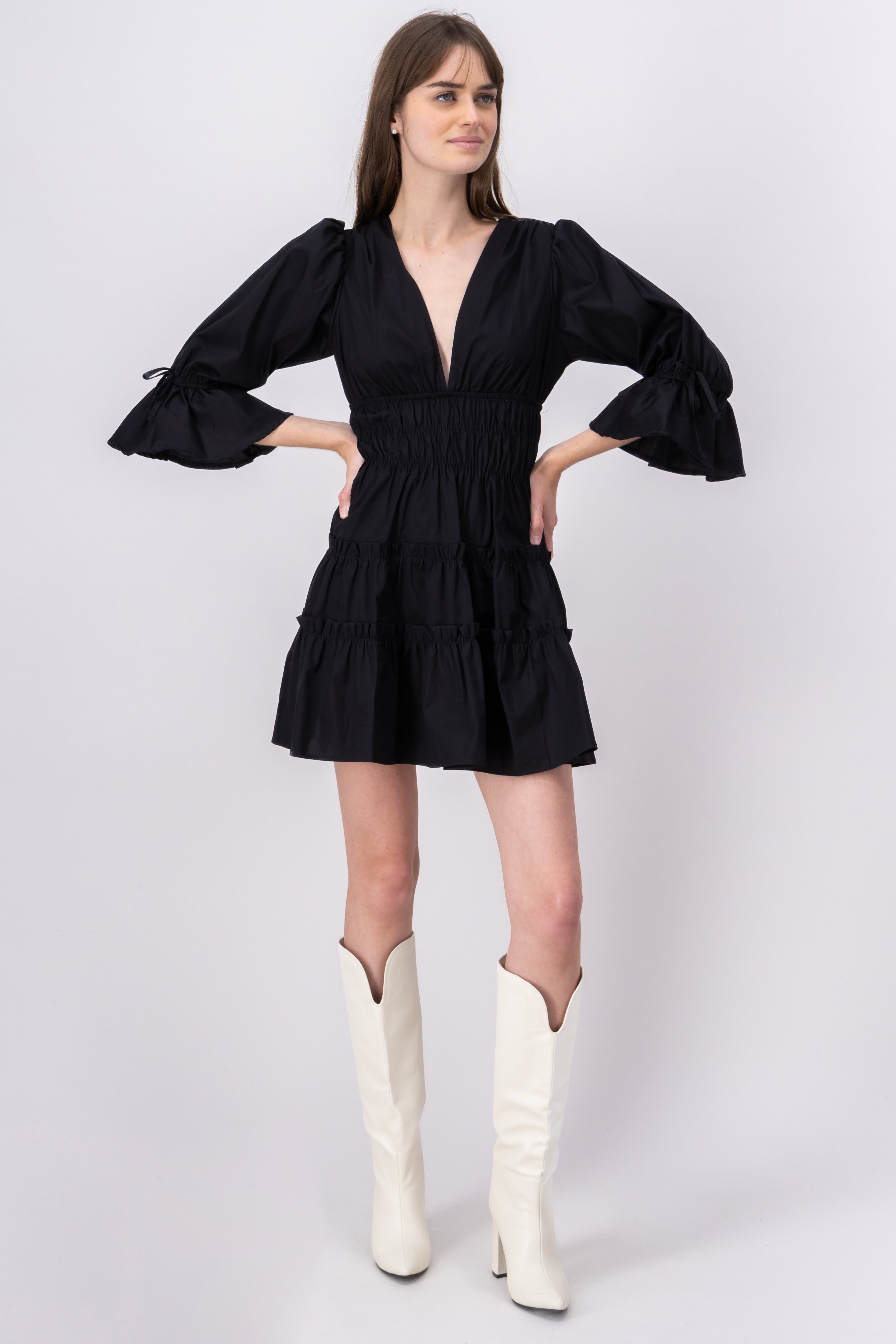 Vestido Mini Manga Olanes NEGRO