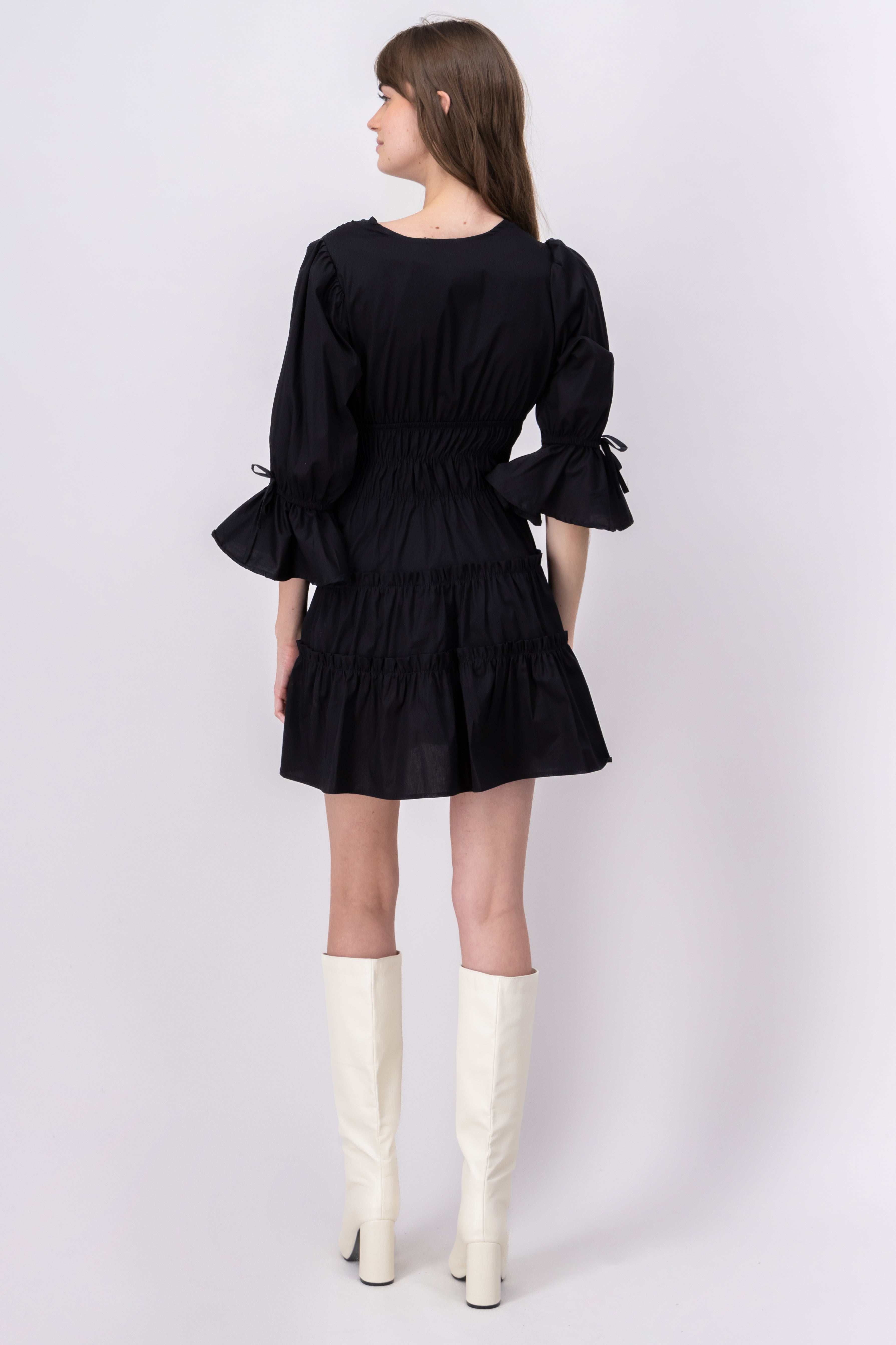 Vestido Mini Manga Olanes NEGRO