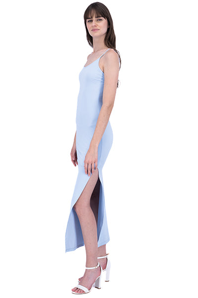 Vestido maxi bodycon abertura AZUL CIELO