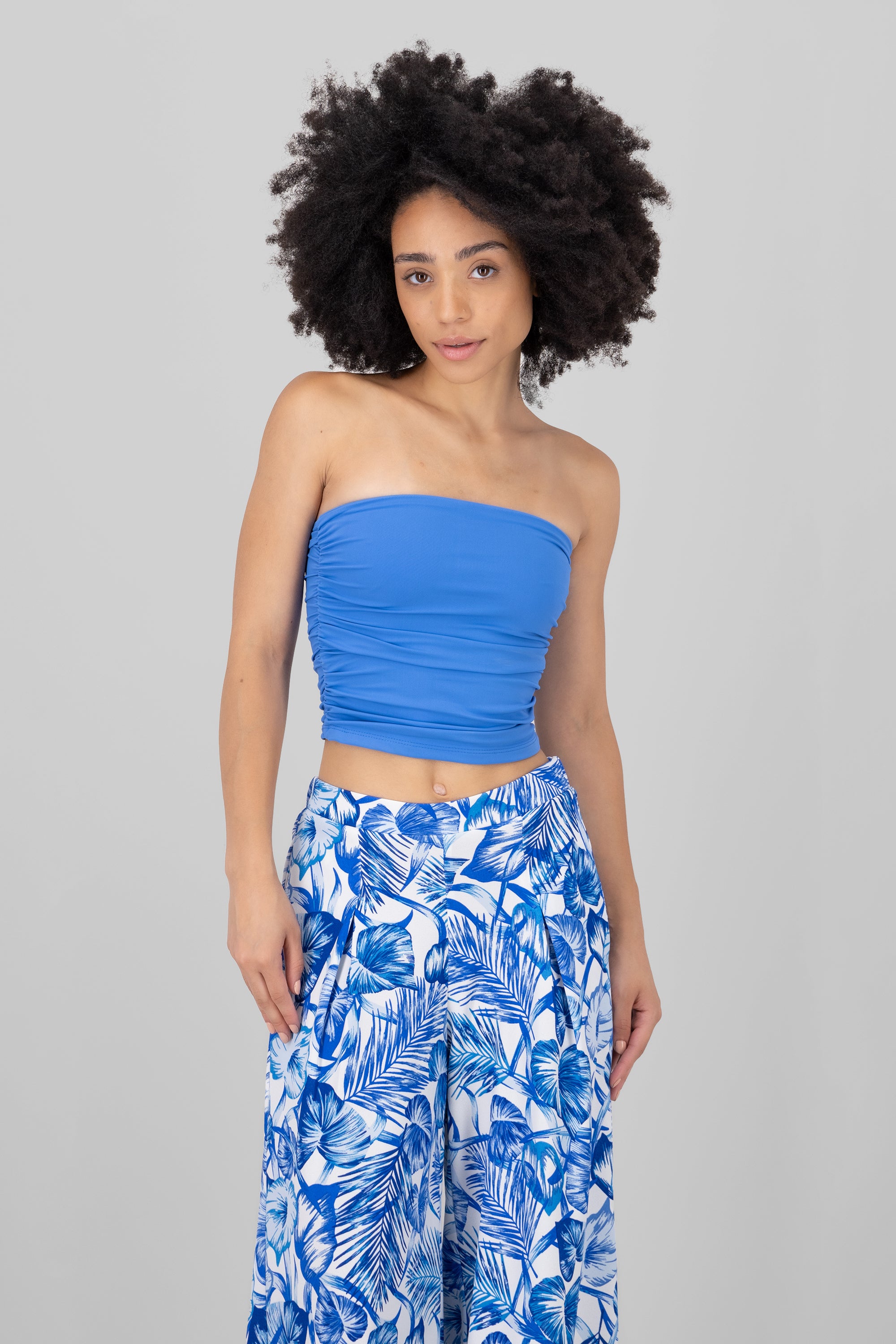 Top Tubo Strapless Drapeado AZUL