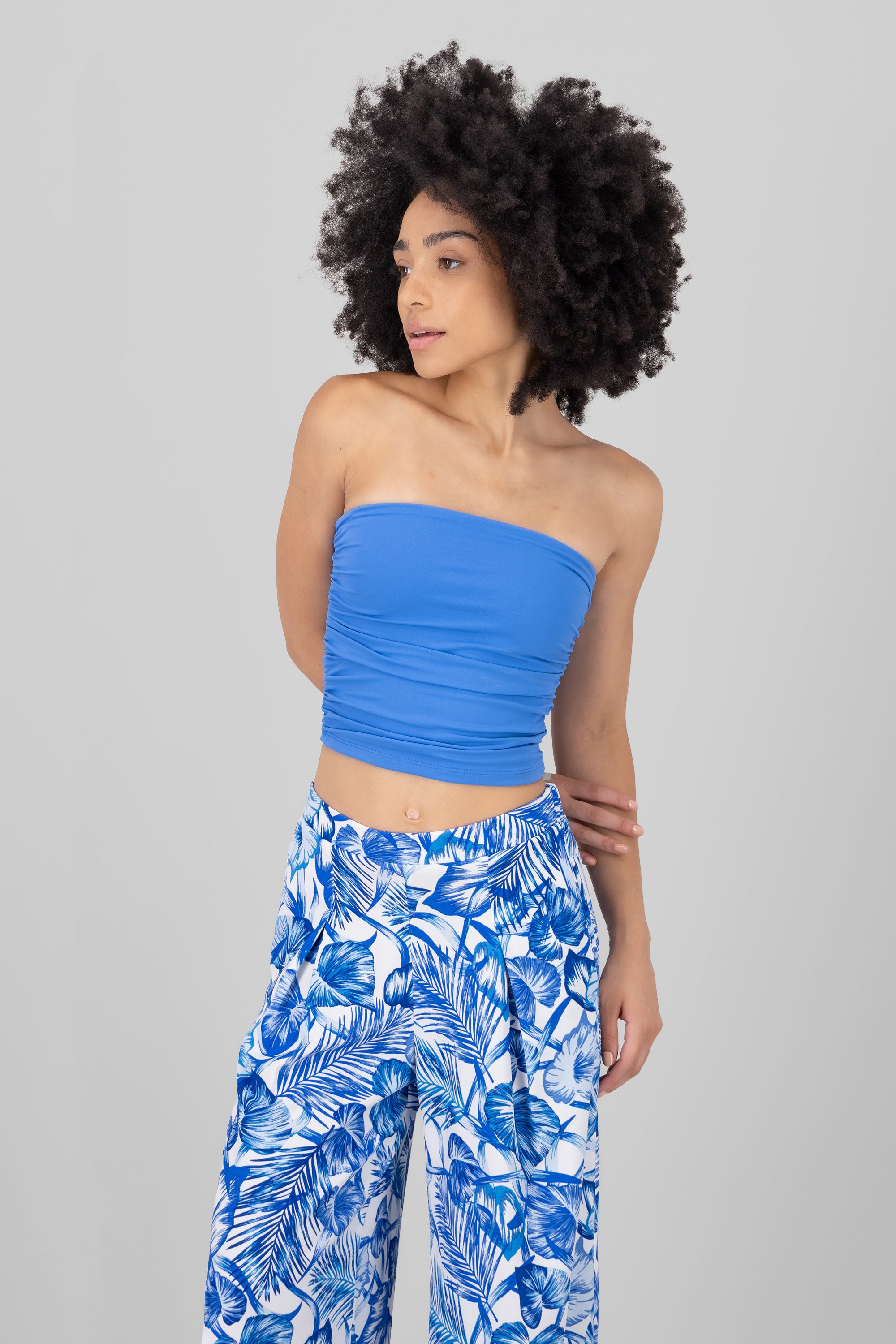 Top Tubo Strapless Drapeado AZUL