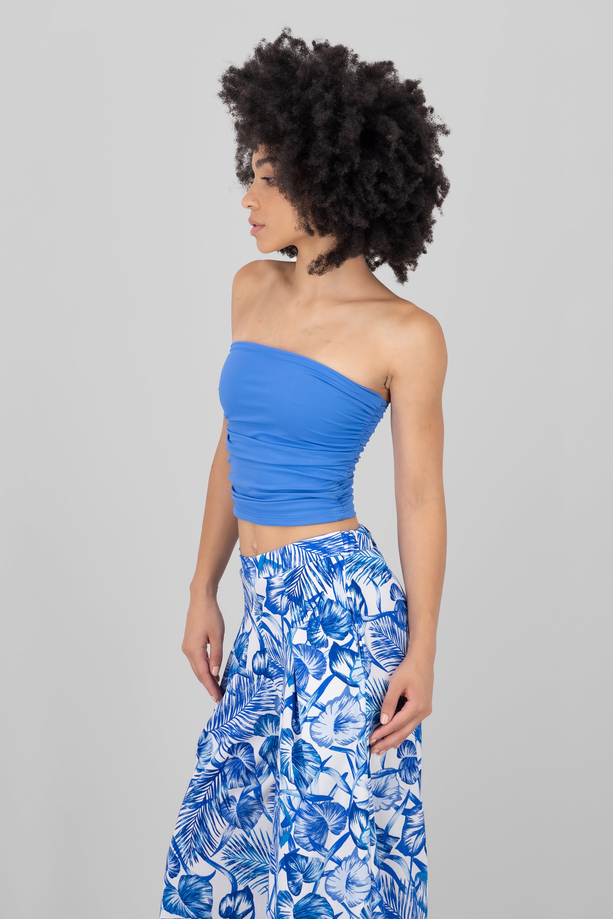 Top Tubo Strapless Drapeado AZUL