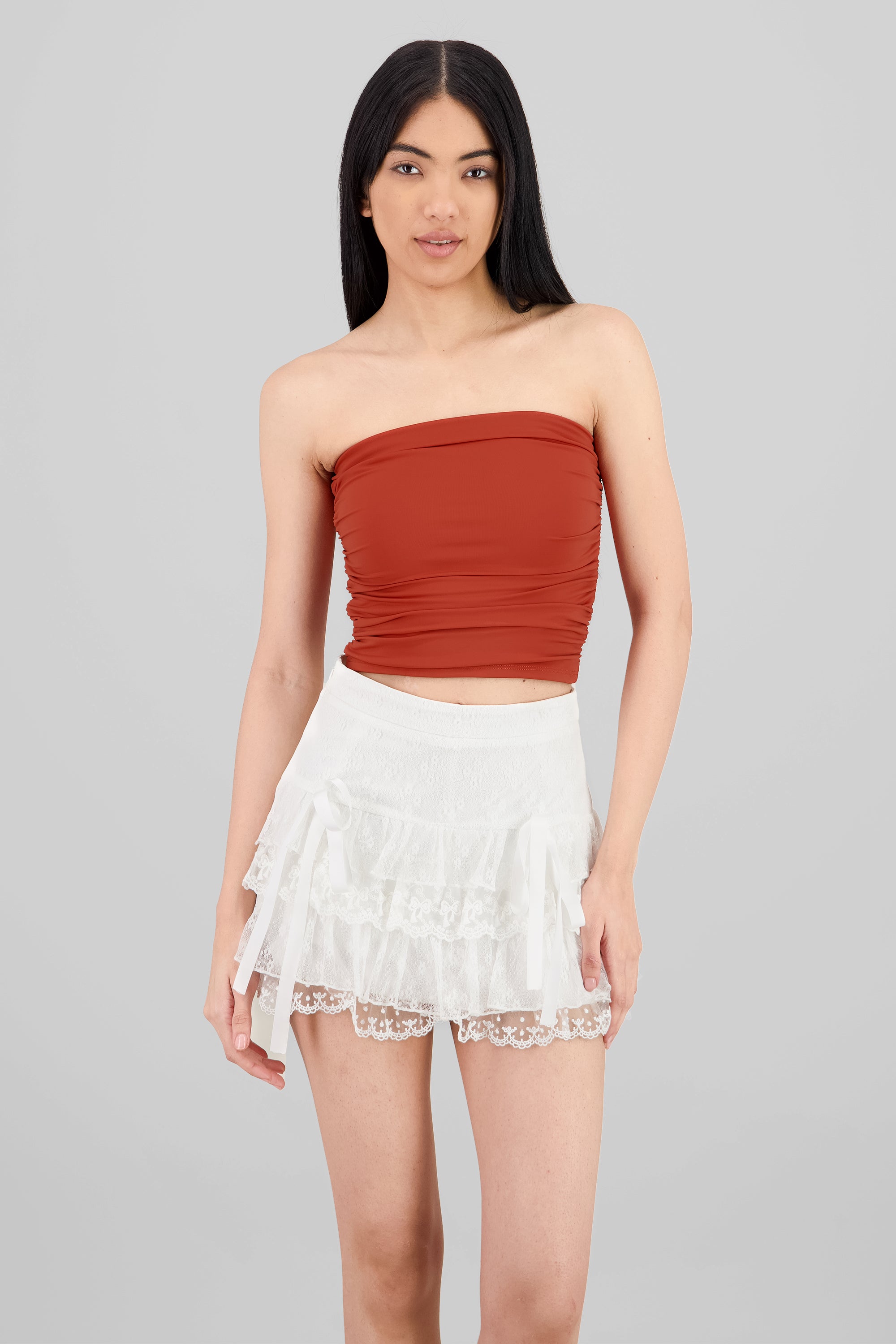 Top Tubo Strapless Drapeado CAFE