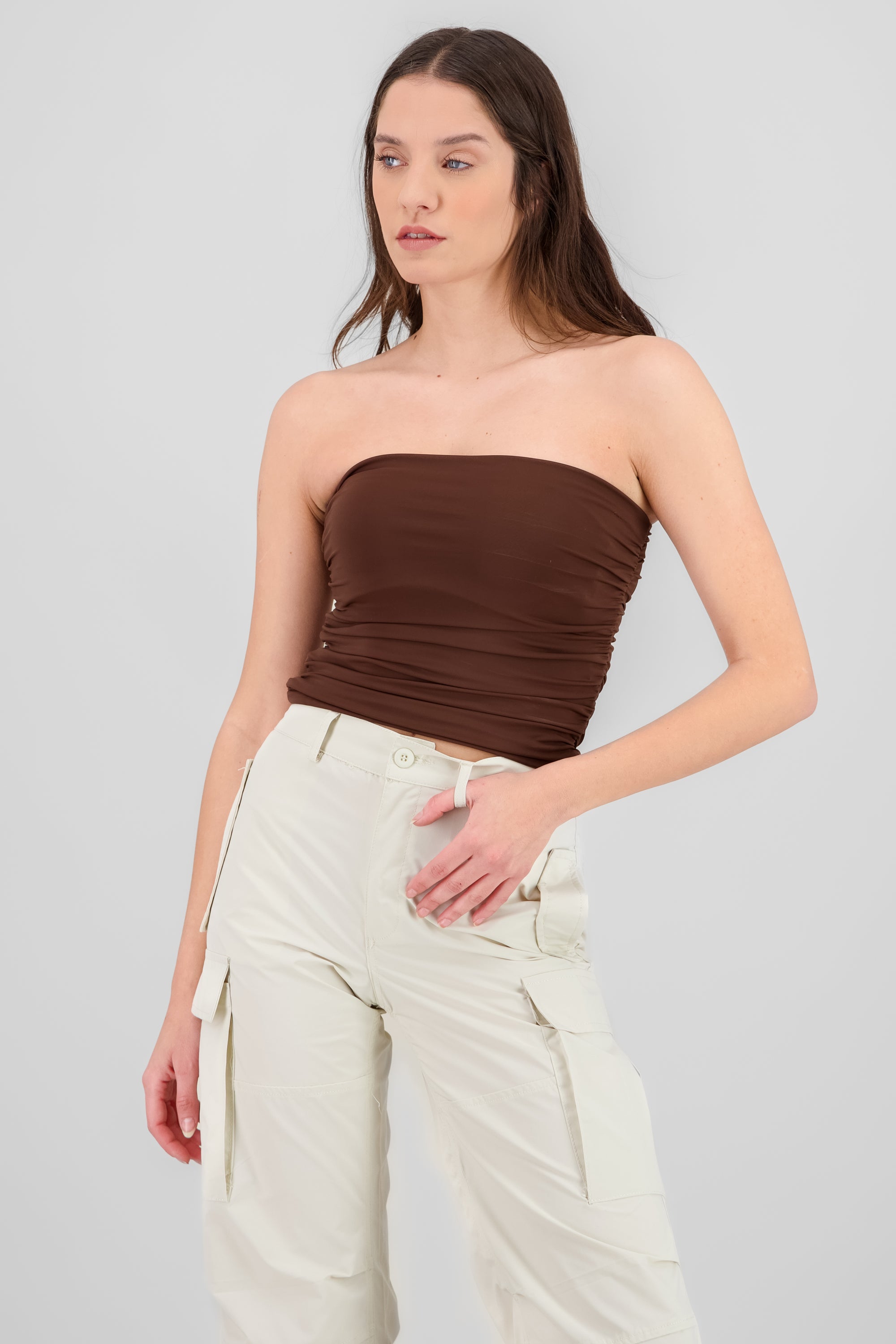 Top Tubo Strapless Drapeado CHOCOLATE