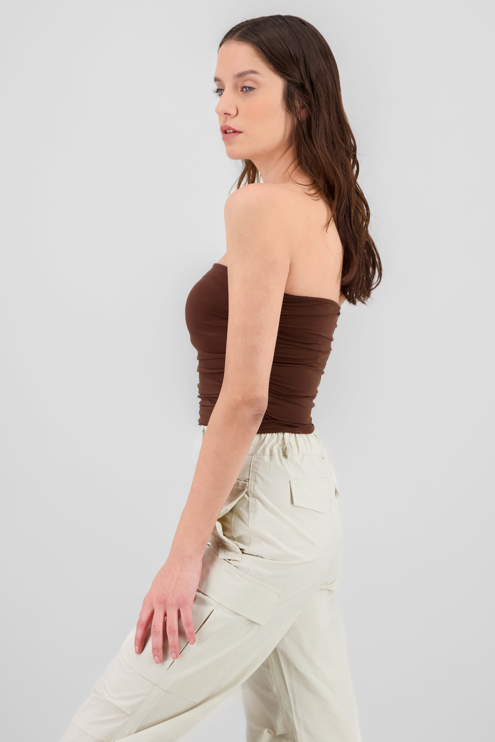 Top Tubo Strapless Drapeado CHOCOLATE