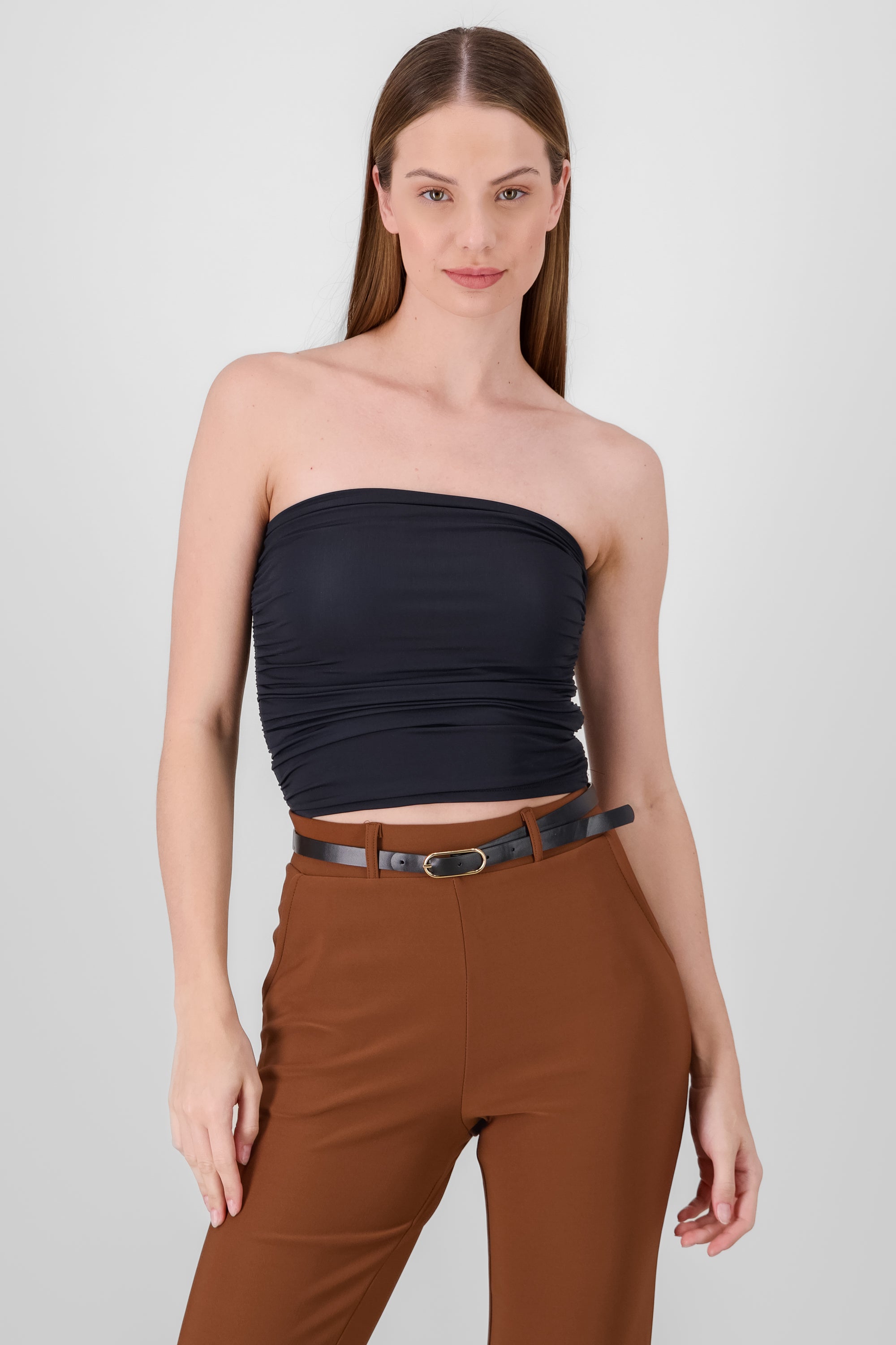 Top Tubo Strapless Drapeado NEGRO