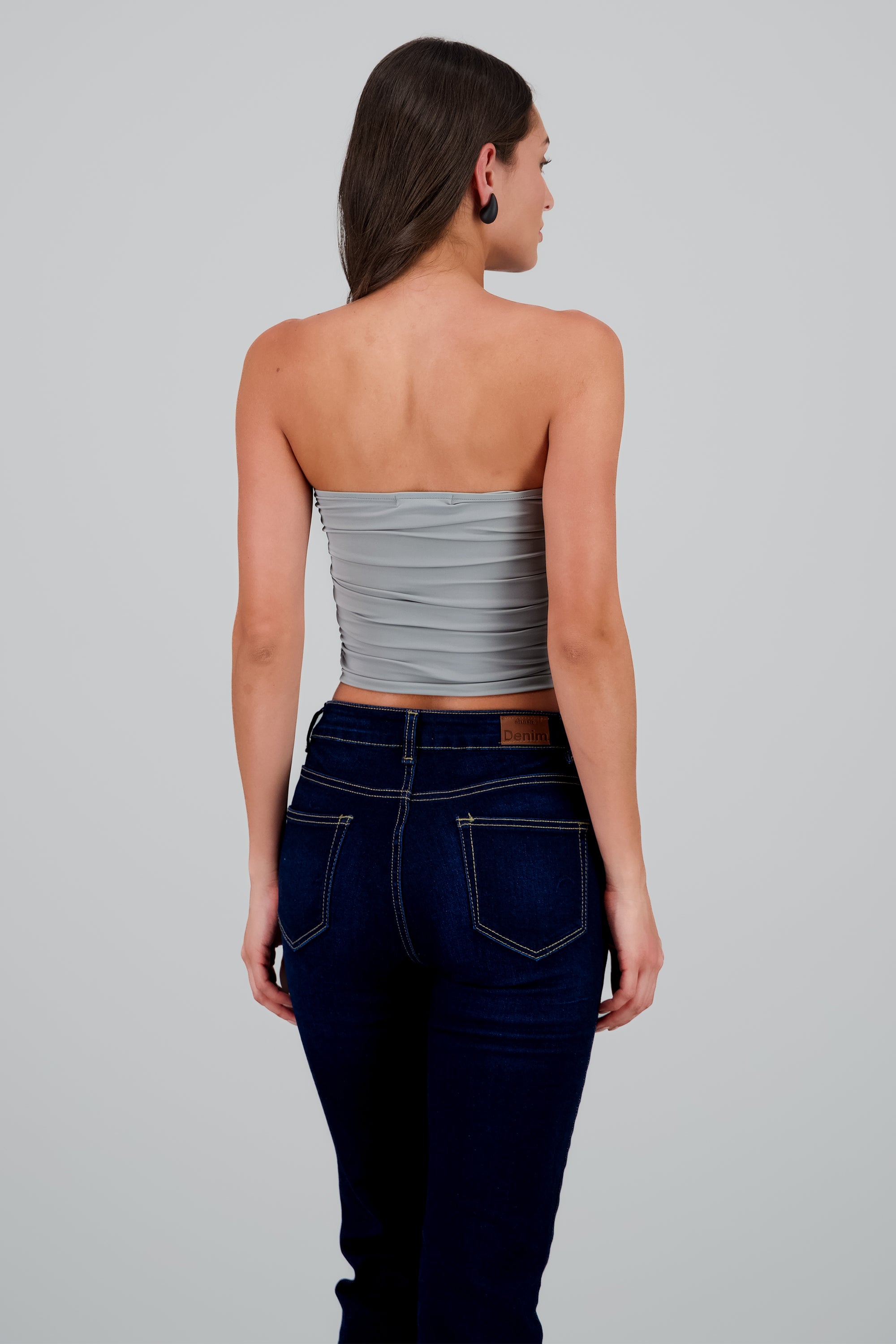 Top Tubo Strapless Drapeado GRIS