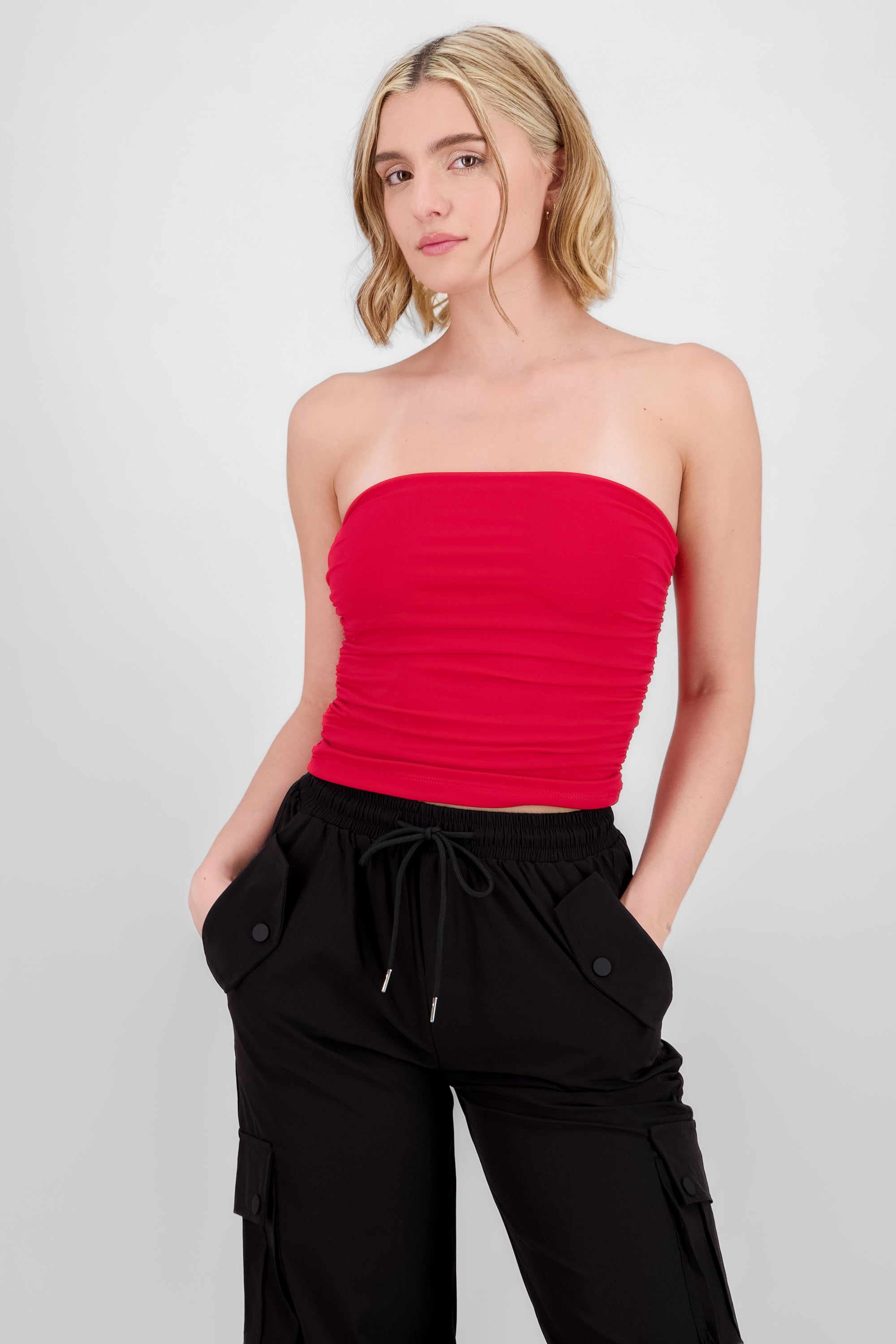 Top Tubo Strapless Drapeado ROJO