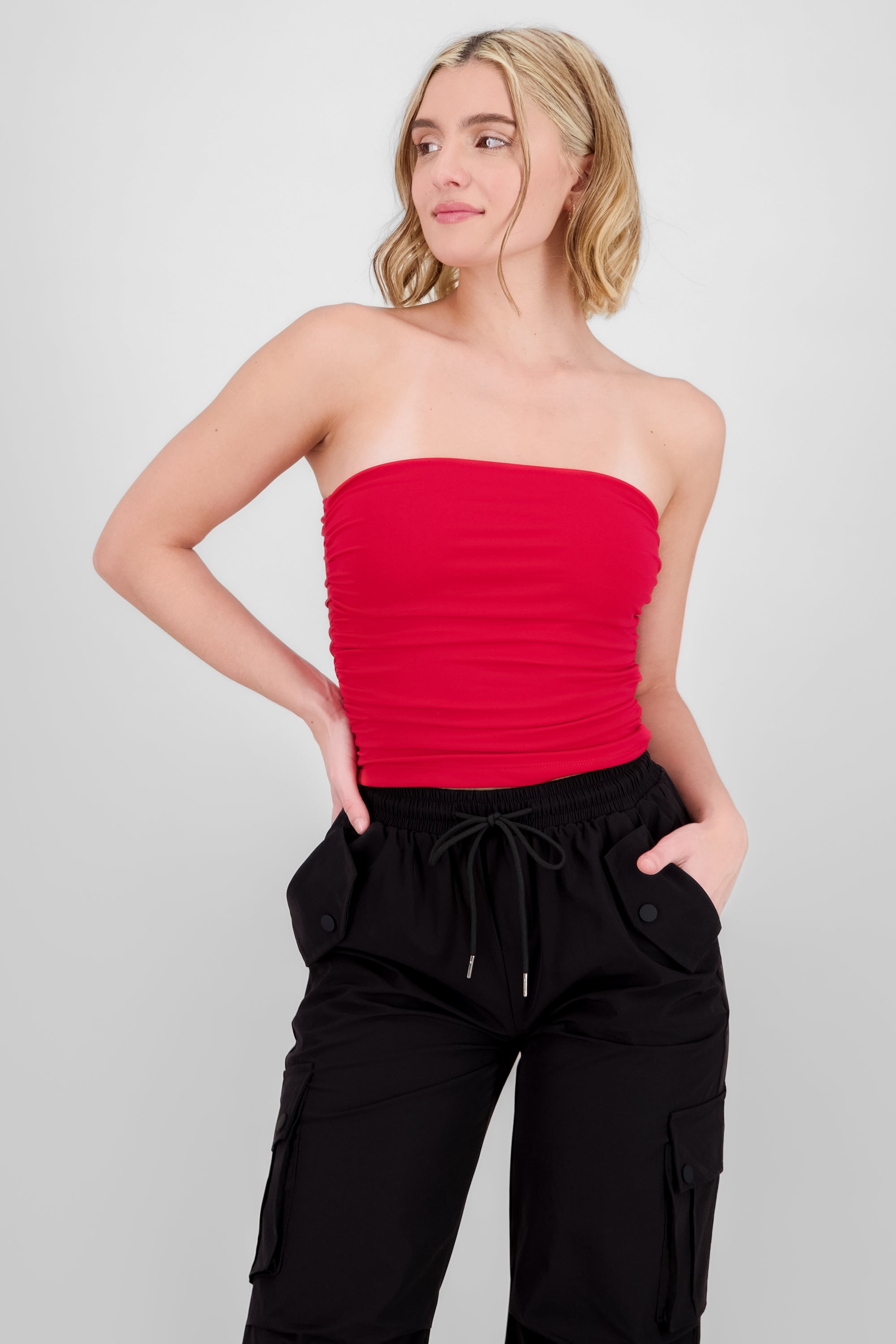 Top Tubo Strapless Drapeado ROJO