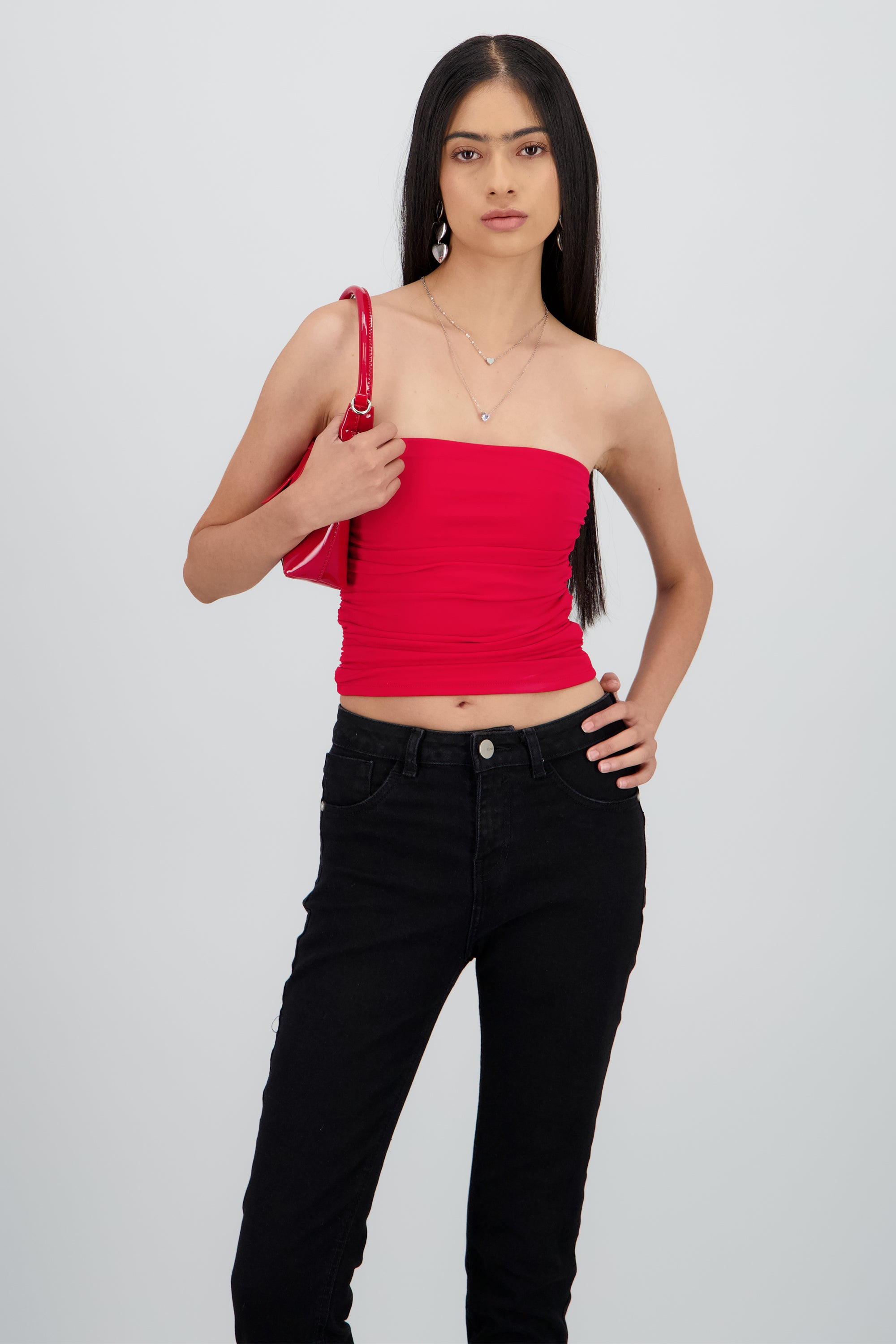 Top Tubo Strapless Drapeado ROJO