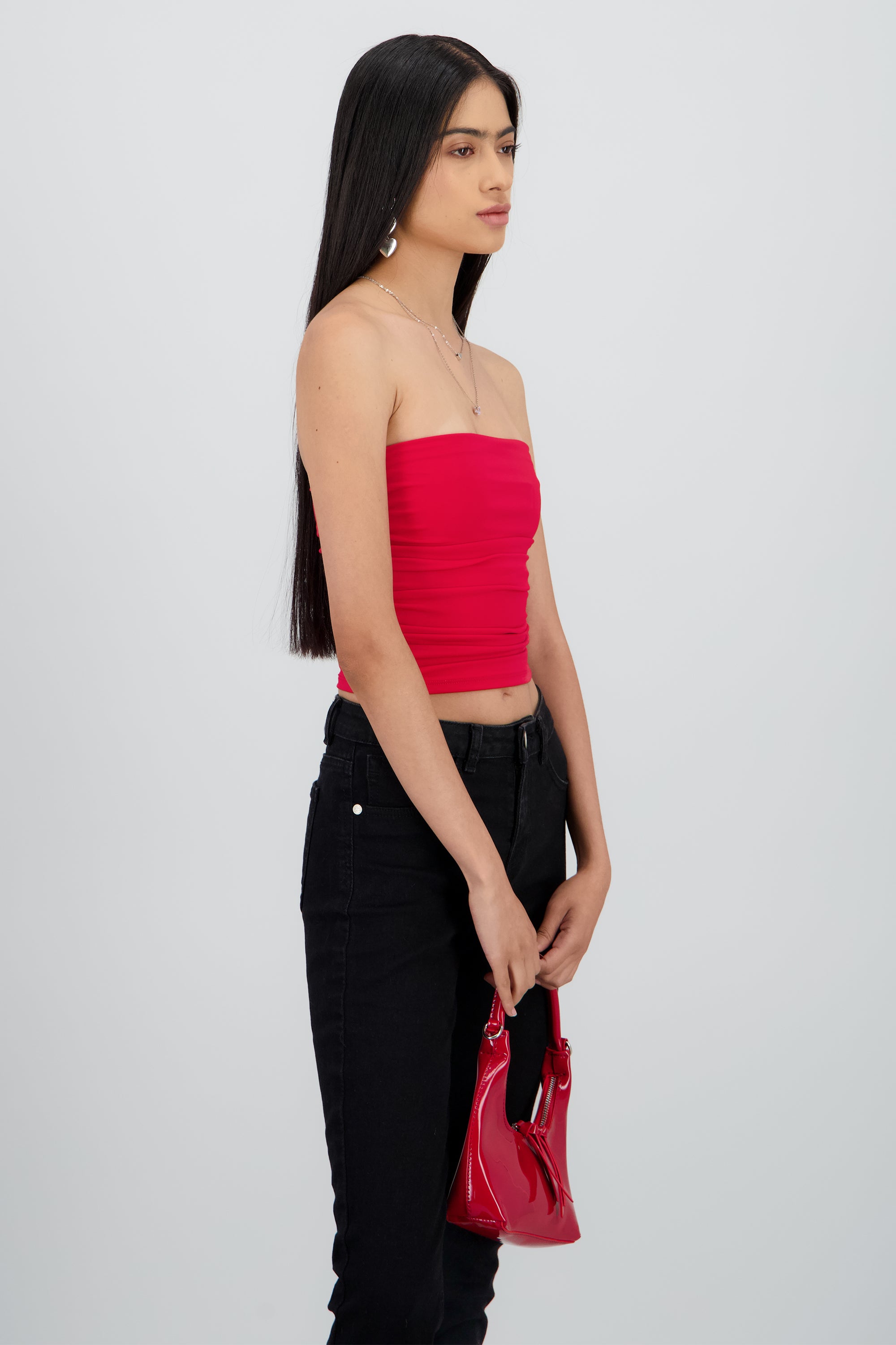Top Tubo Strapless Drapeado ROJO