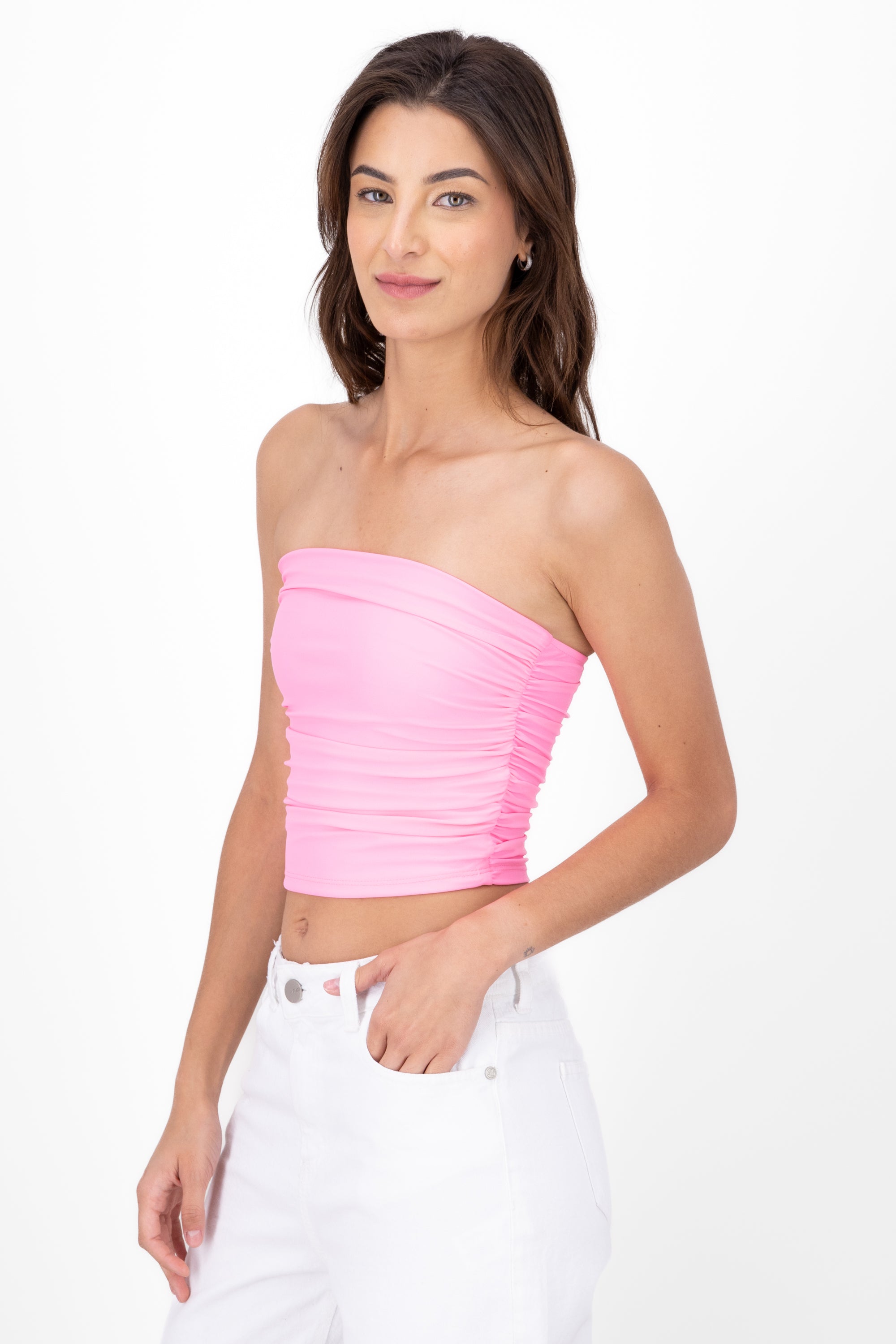 Top Tubo Strapless Drapeado ROSA PASTEL