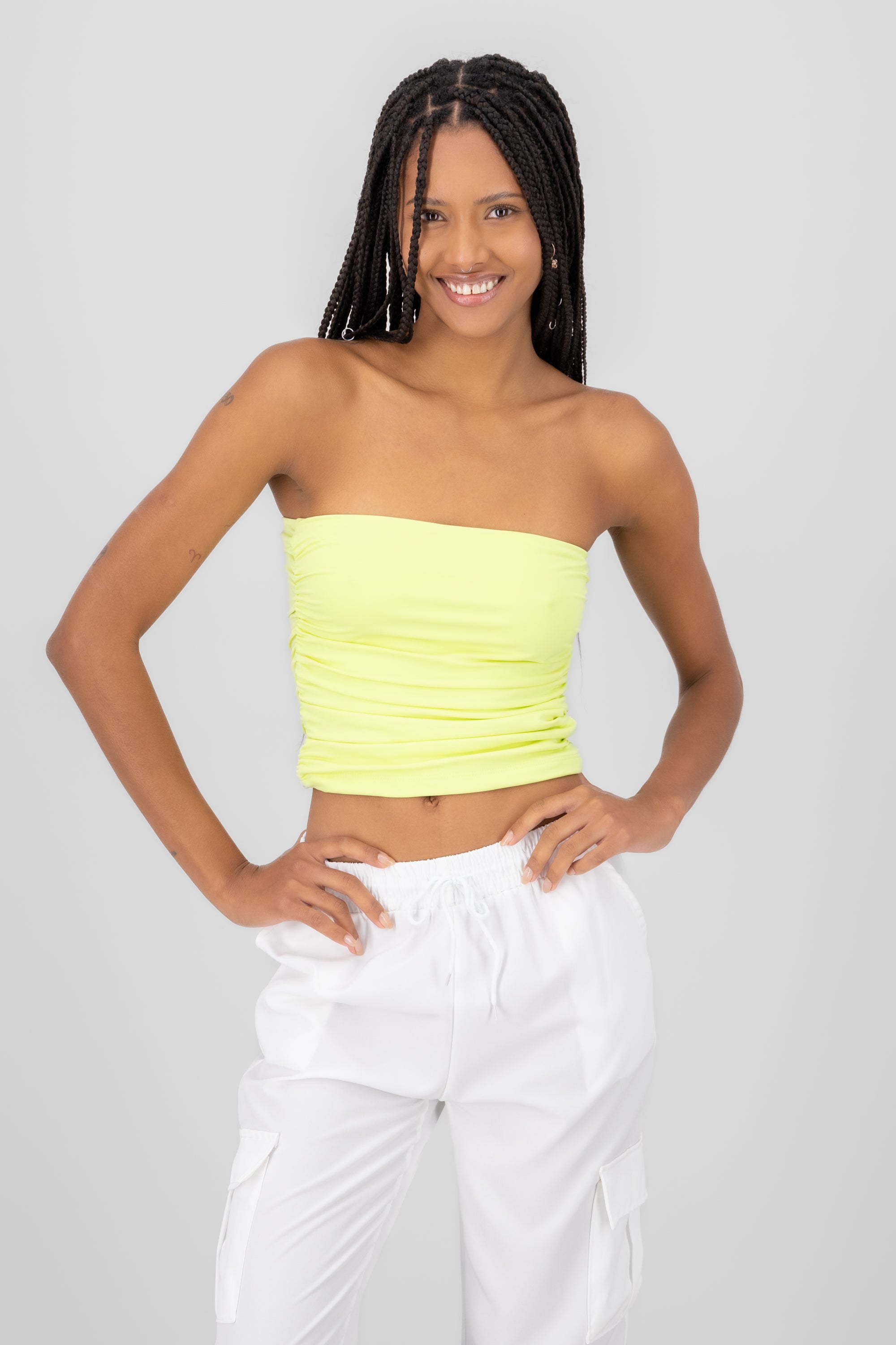 Top Tubo Strapless Drapeado VERDE LIMA