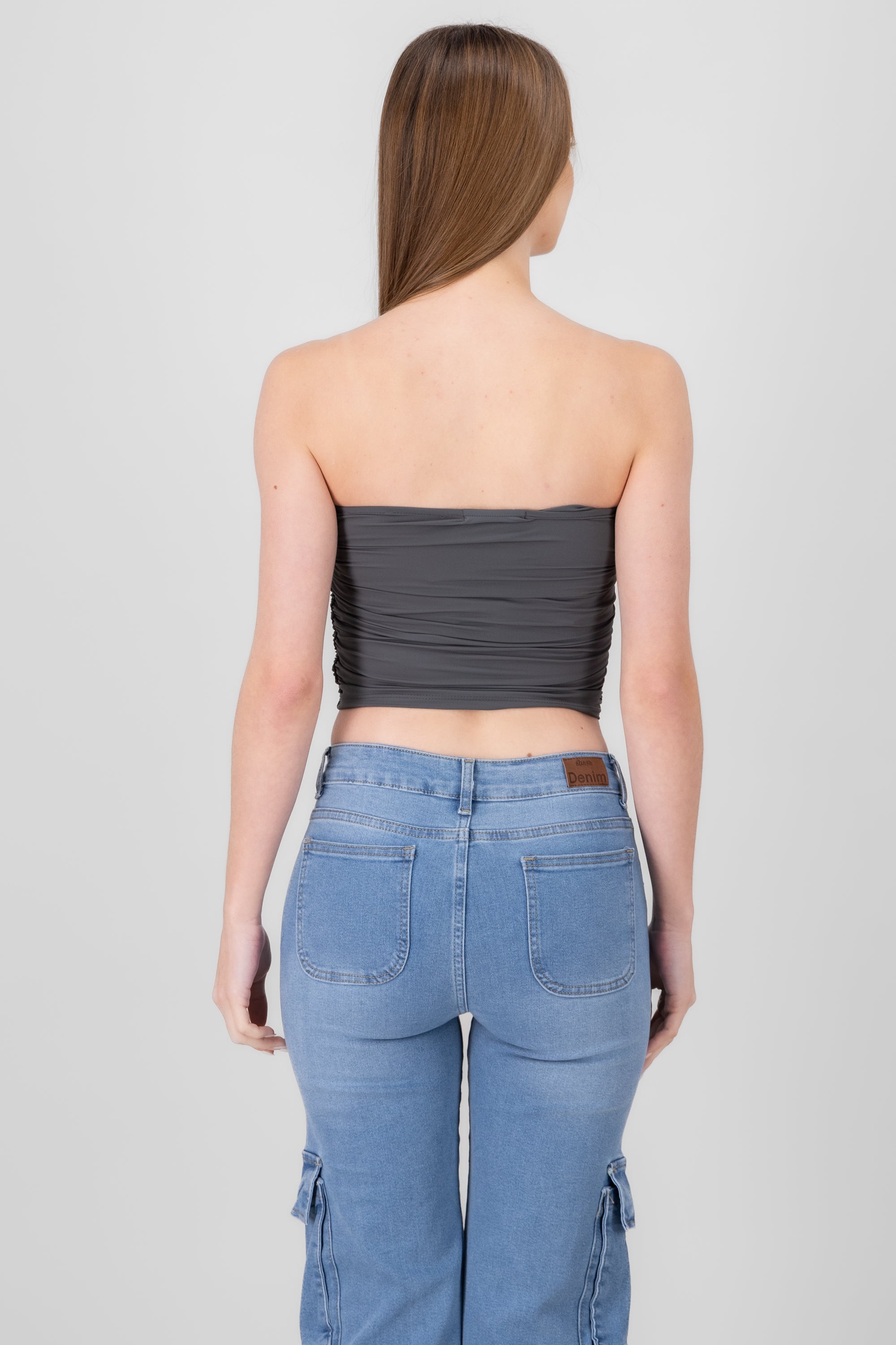 Top Tubo Strapless Drapeado GRIS OBSCURO