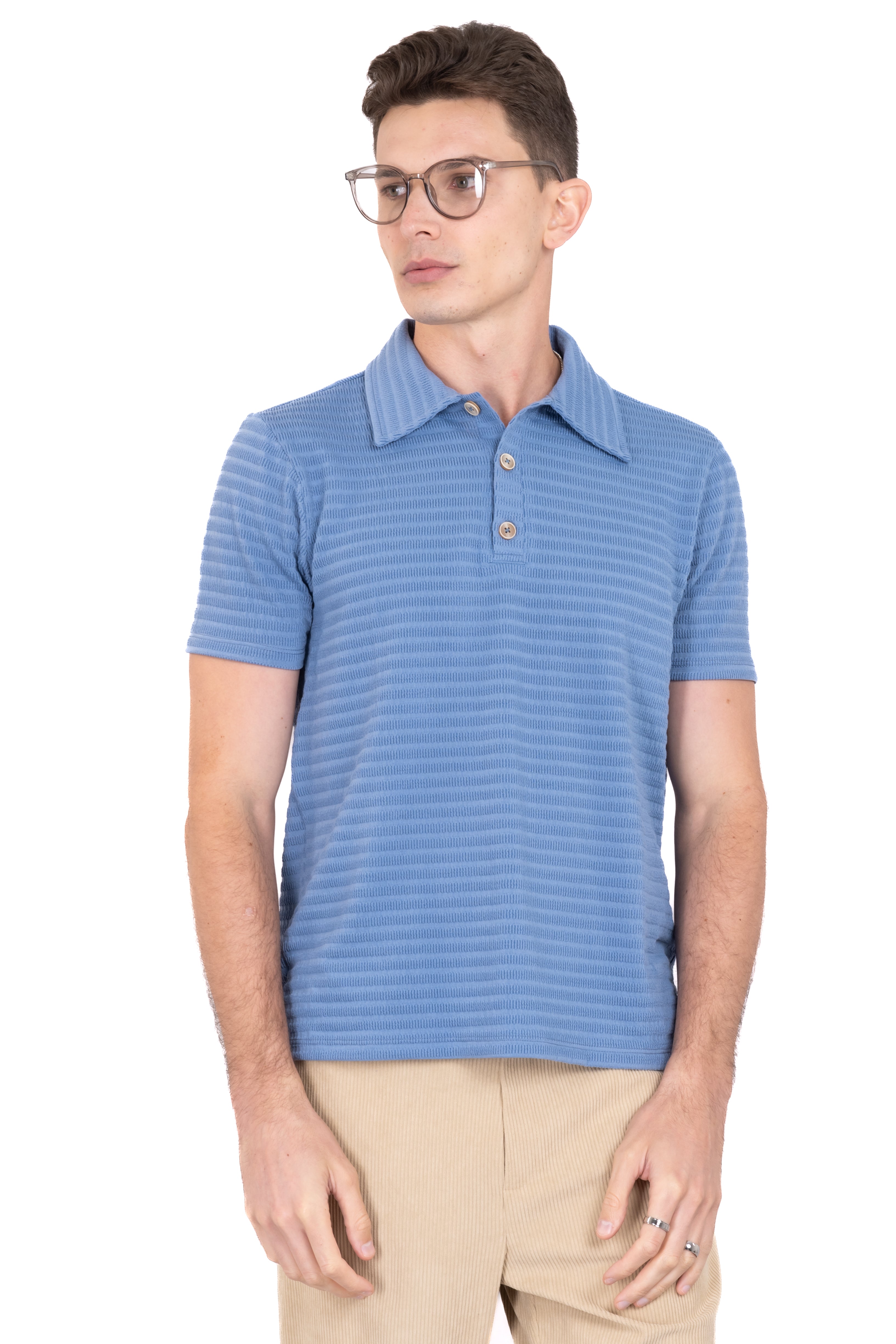 Playera cuello polo textura AZUL CIELO