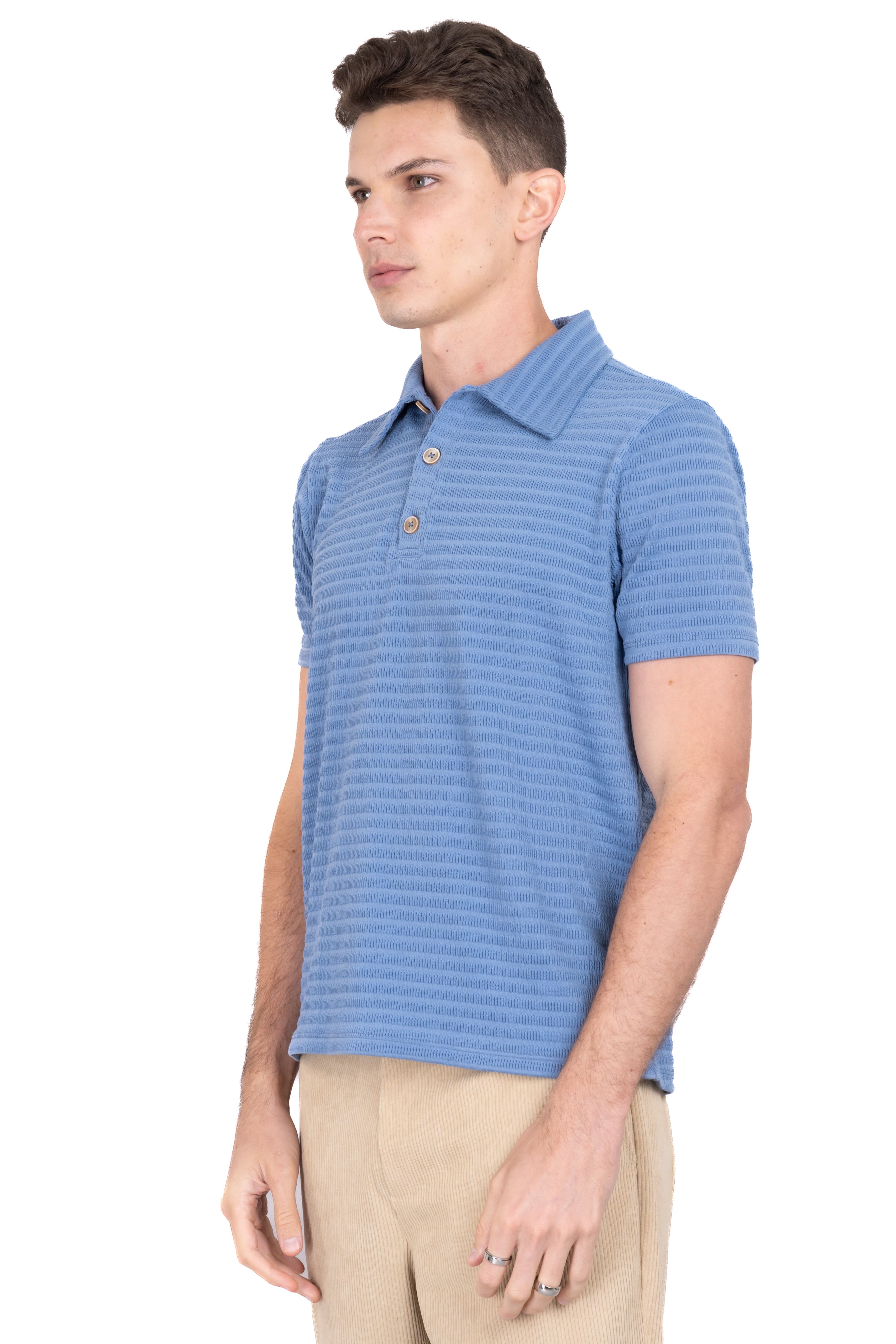 Playera cuello polo textura AZUL CIELO