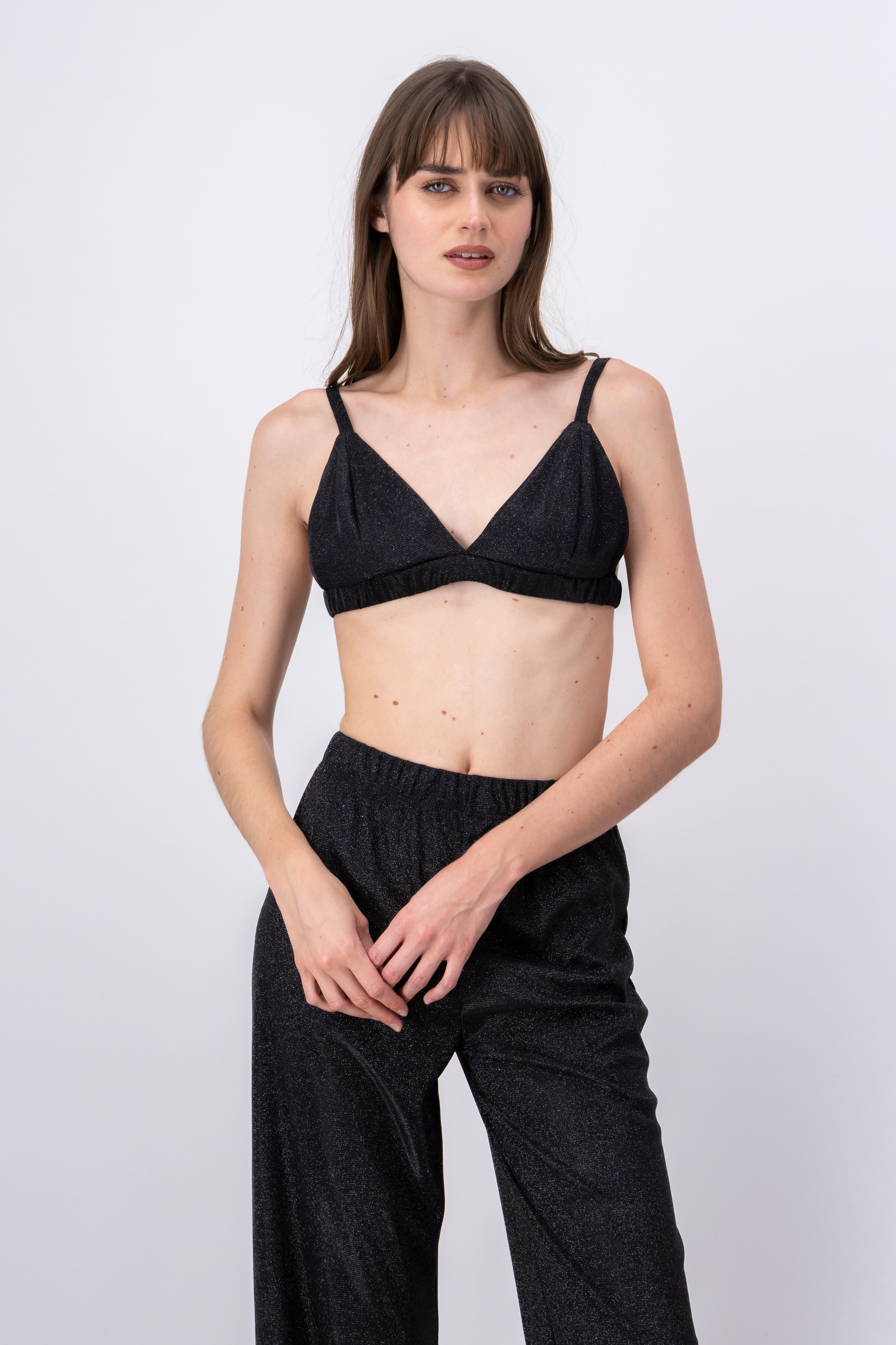 Top crop tirantes lurex NEGRO