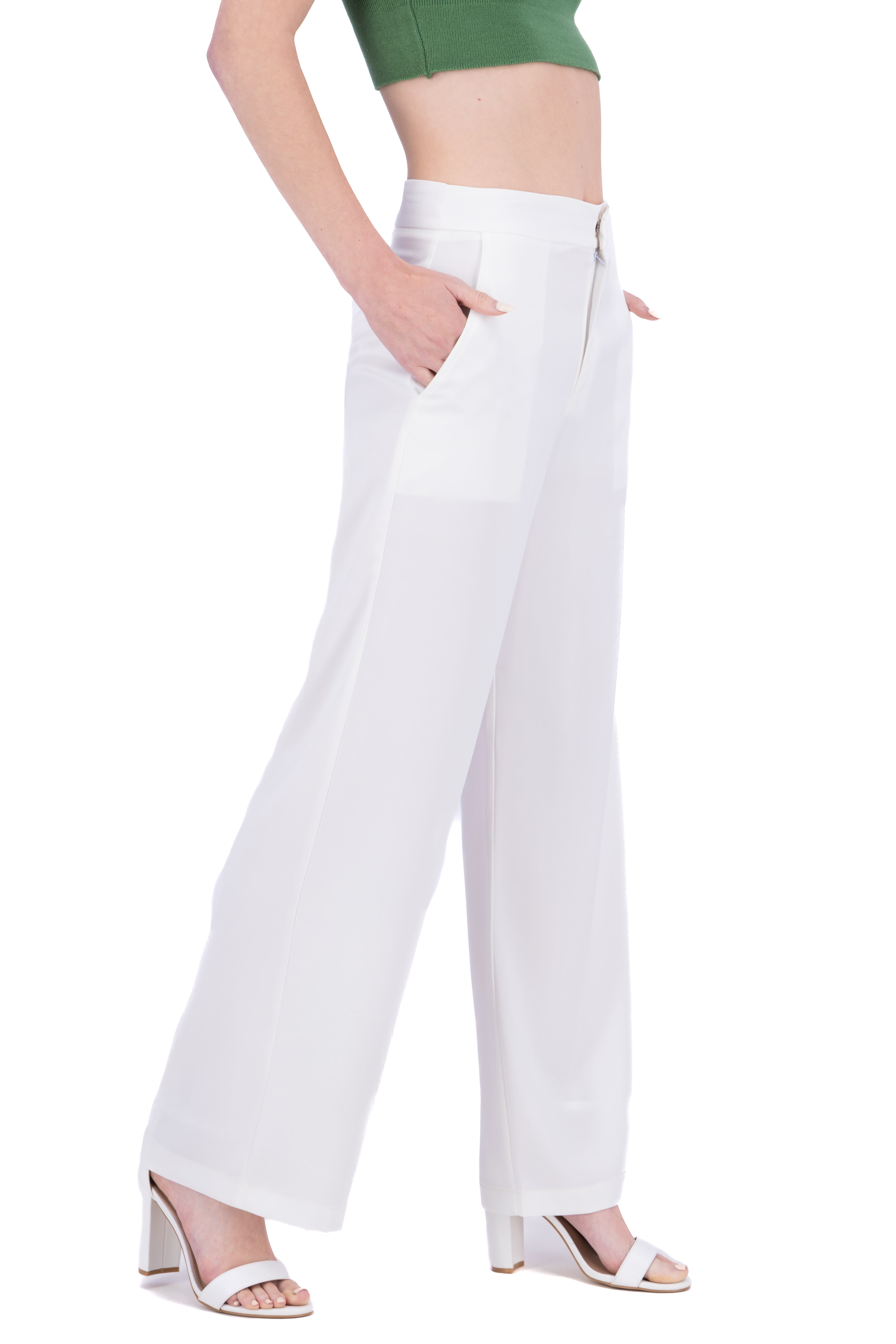 Pantalón recto satinado BLANCO
