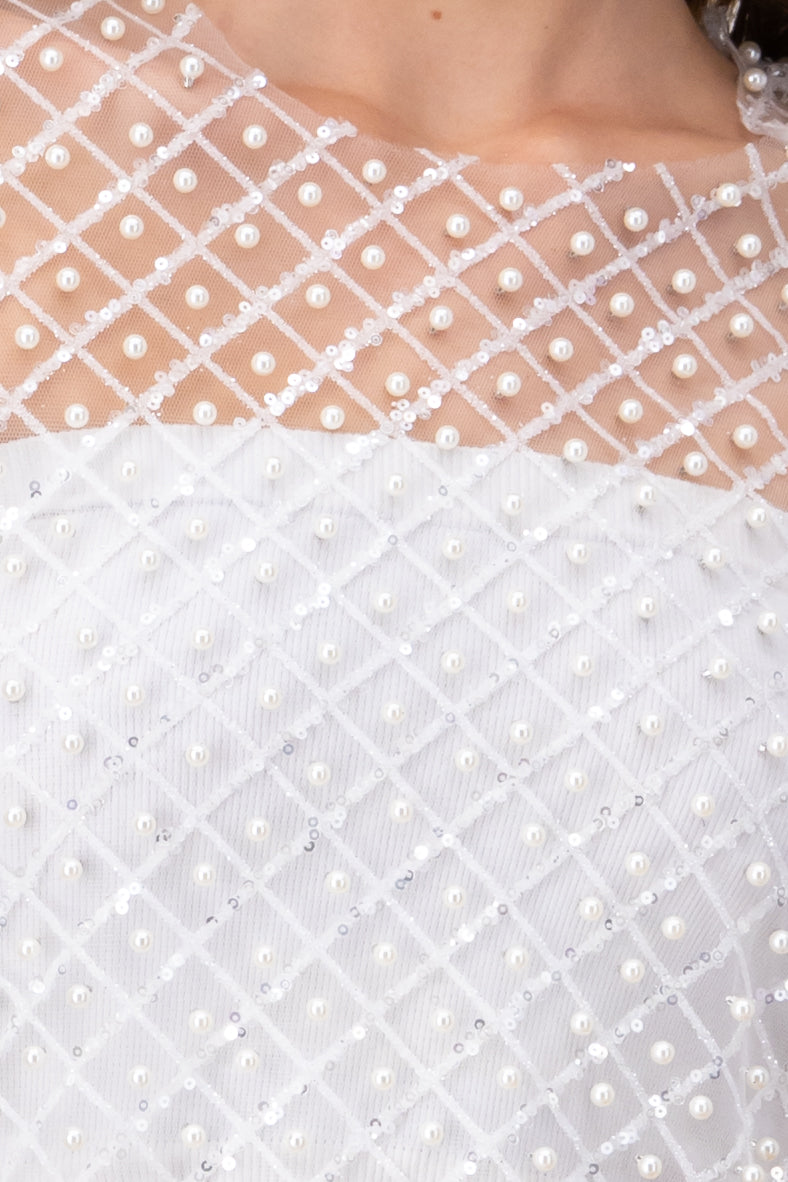 Top mesh manga corta lentejuelas BLANCO