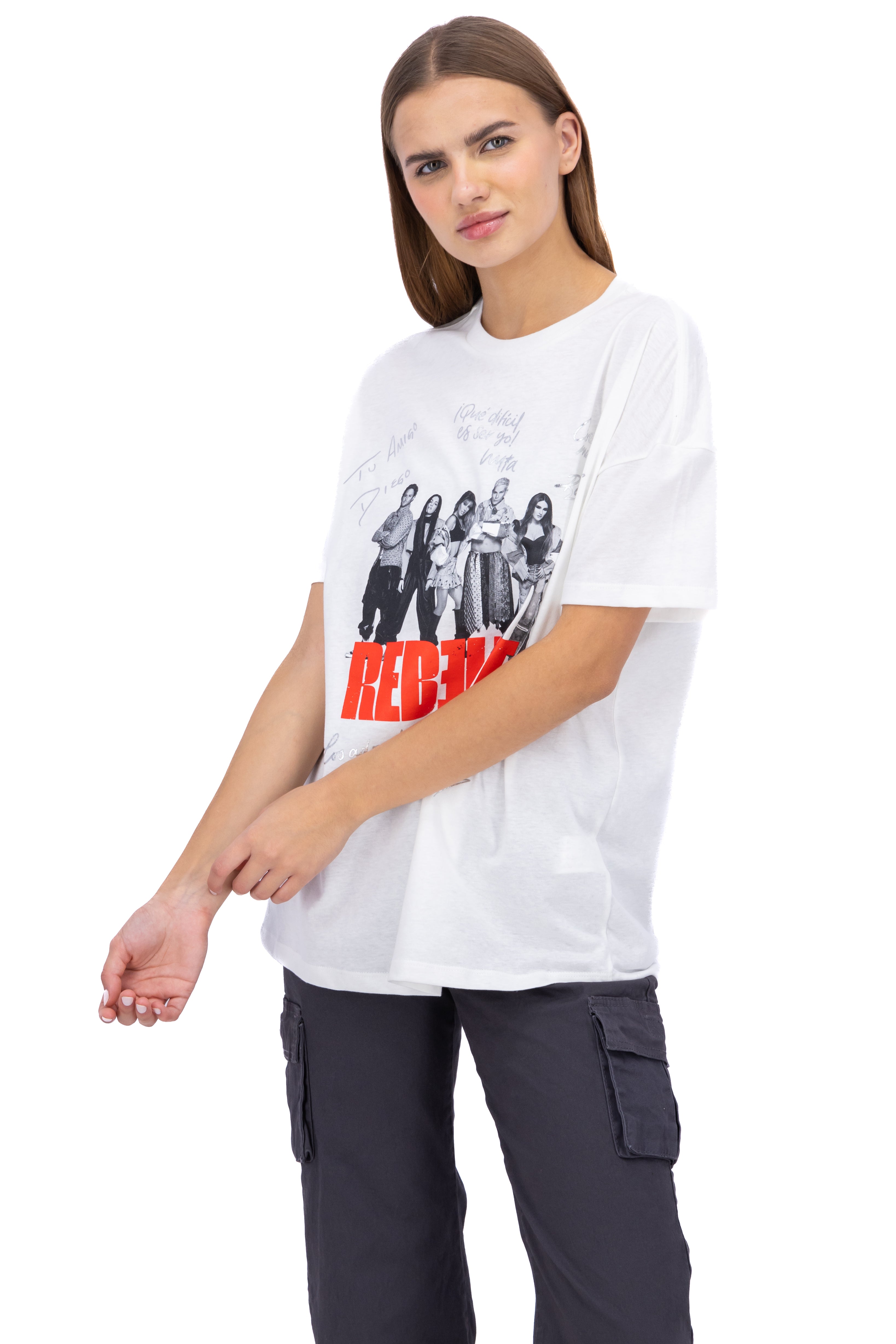 Playera oversize estampado RDB firmas BLANCO COMBO