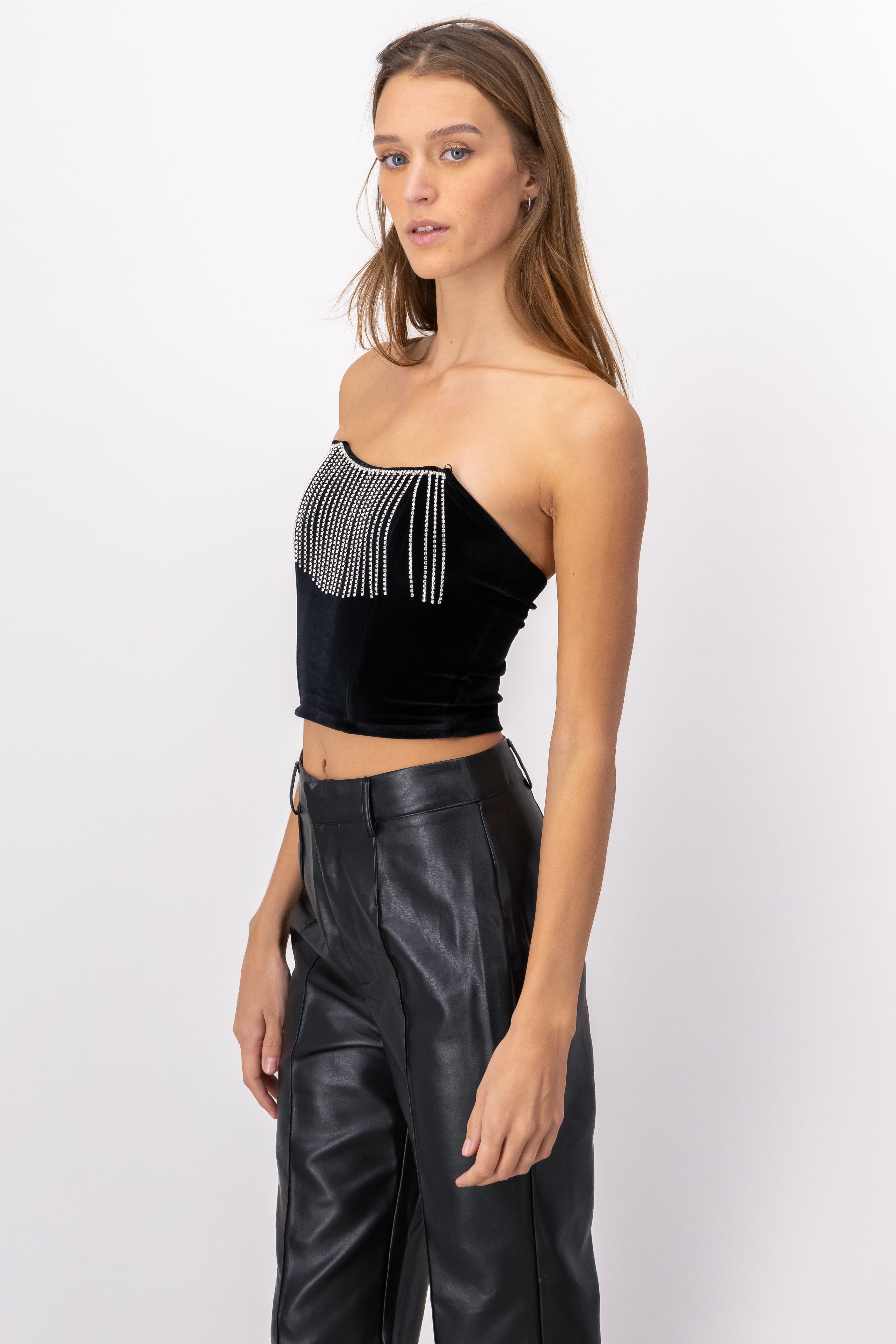 Corset terciopelo tira brillos NEGRO