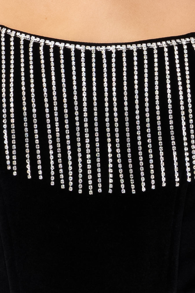 Corset terciopelo tira brillos NEGRO