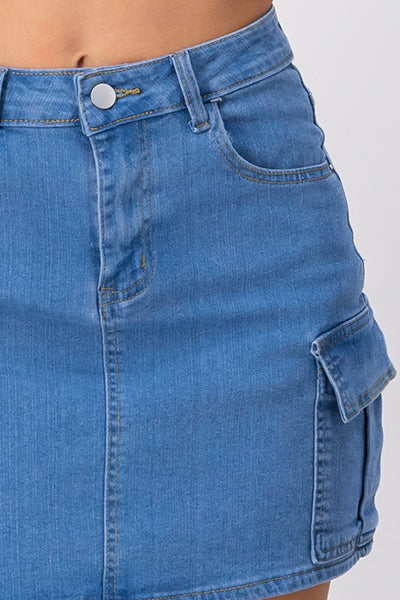 Mini Falda Denim Bolsas Cargo MEDIUM WASH