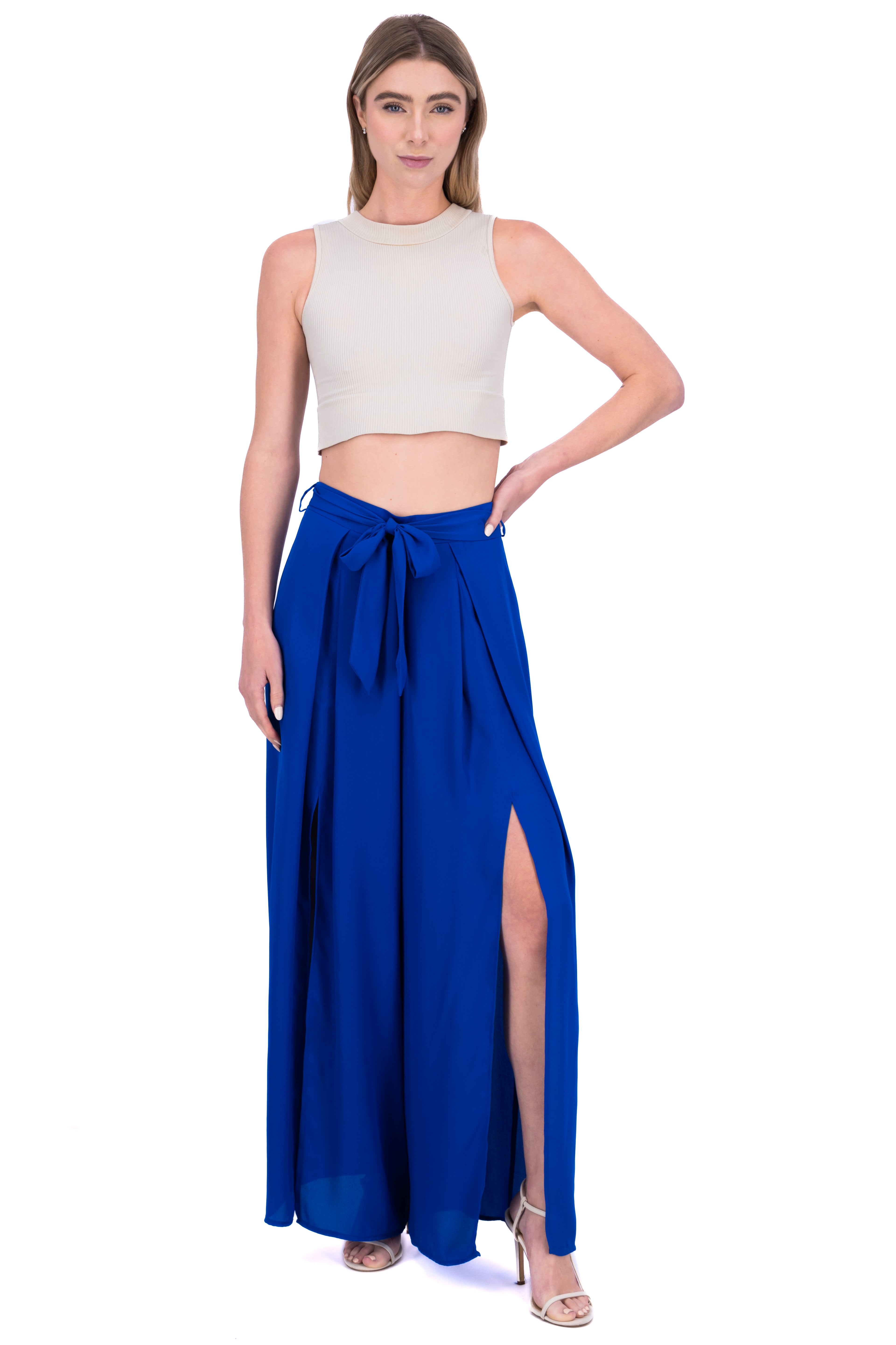 Pantalón super wide leg abertura AZUL ELECTRICO