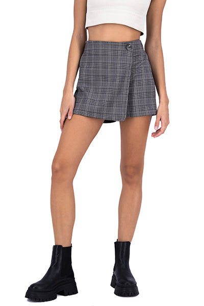 Falda short botón diseño geométrico GRIS COMBO