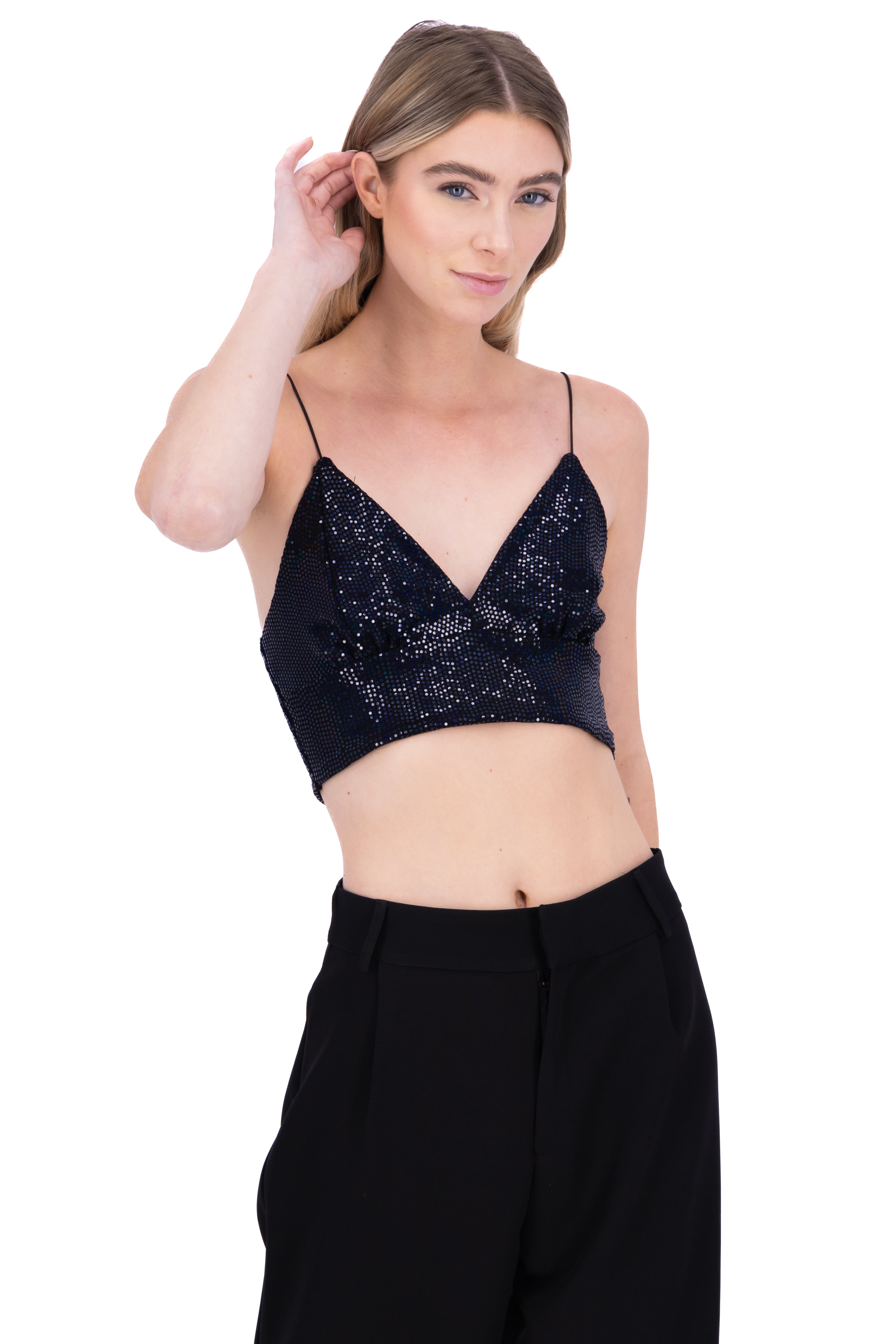 Top crop brillos tirantes NEGRO COMBO