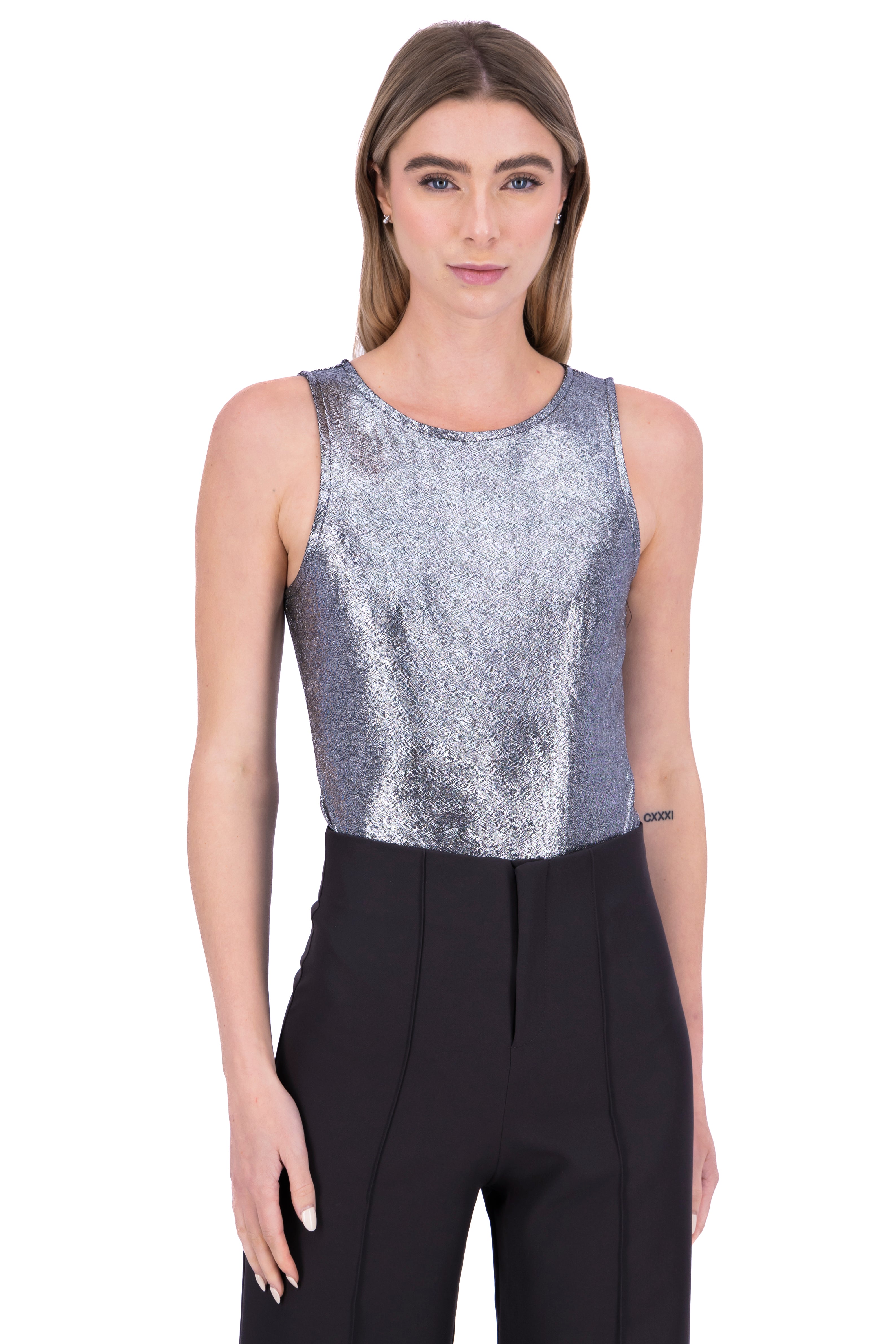 Bodysuit metálico cuello redondo PLATA