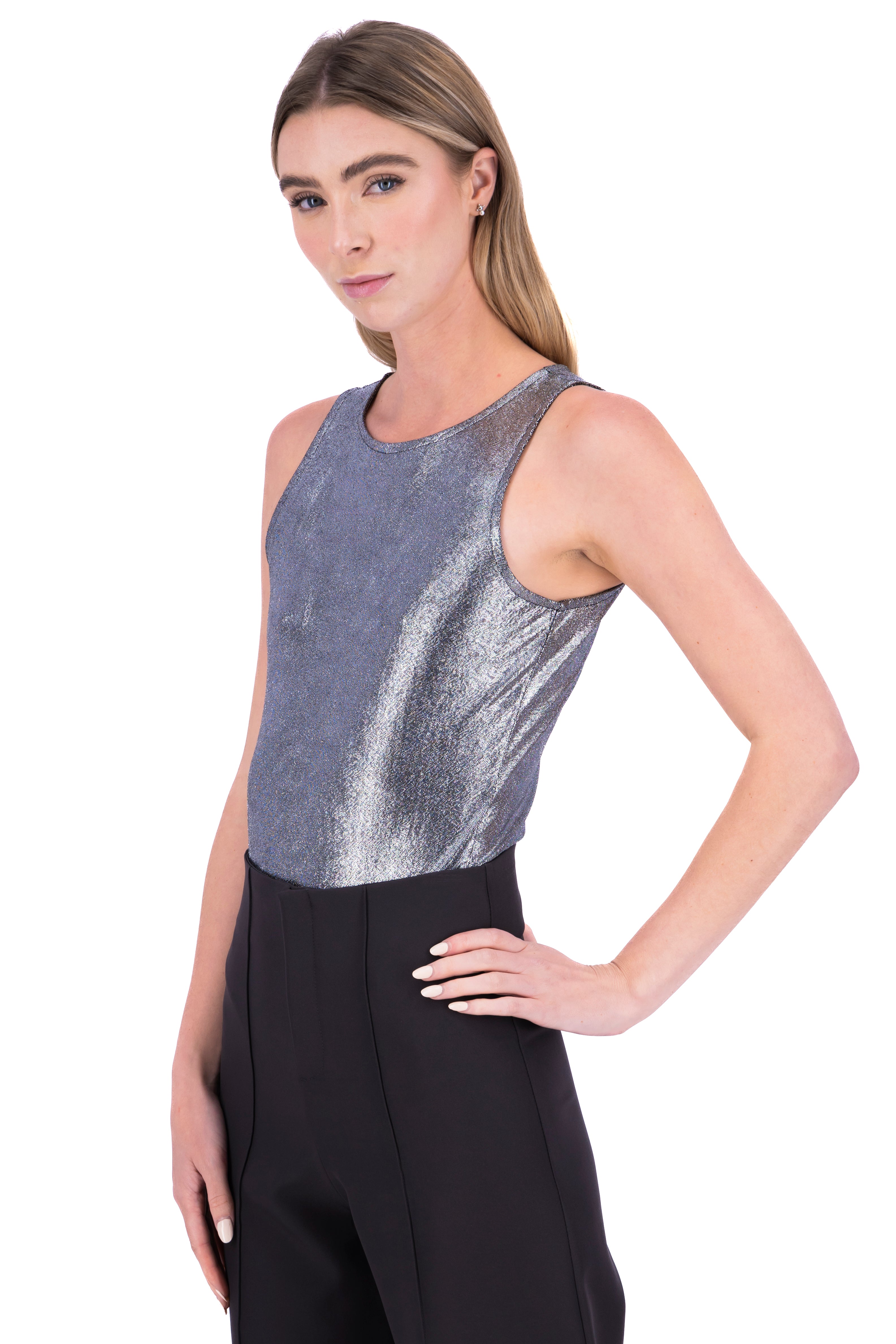 Bodysuit metálico cuello redondo PLATA