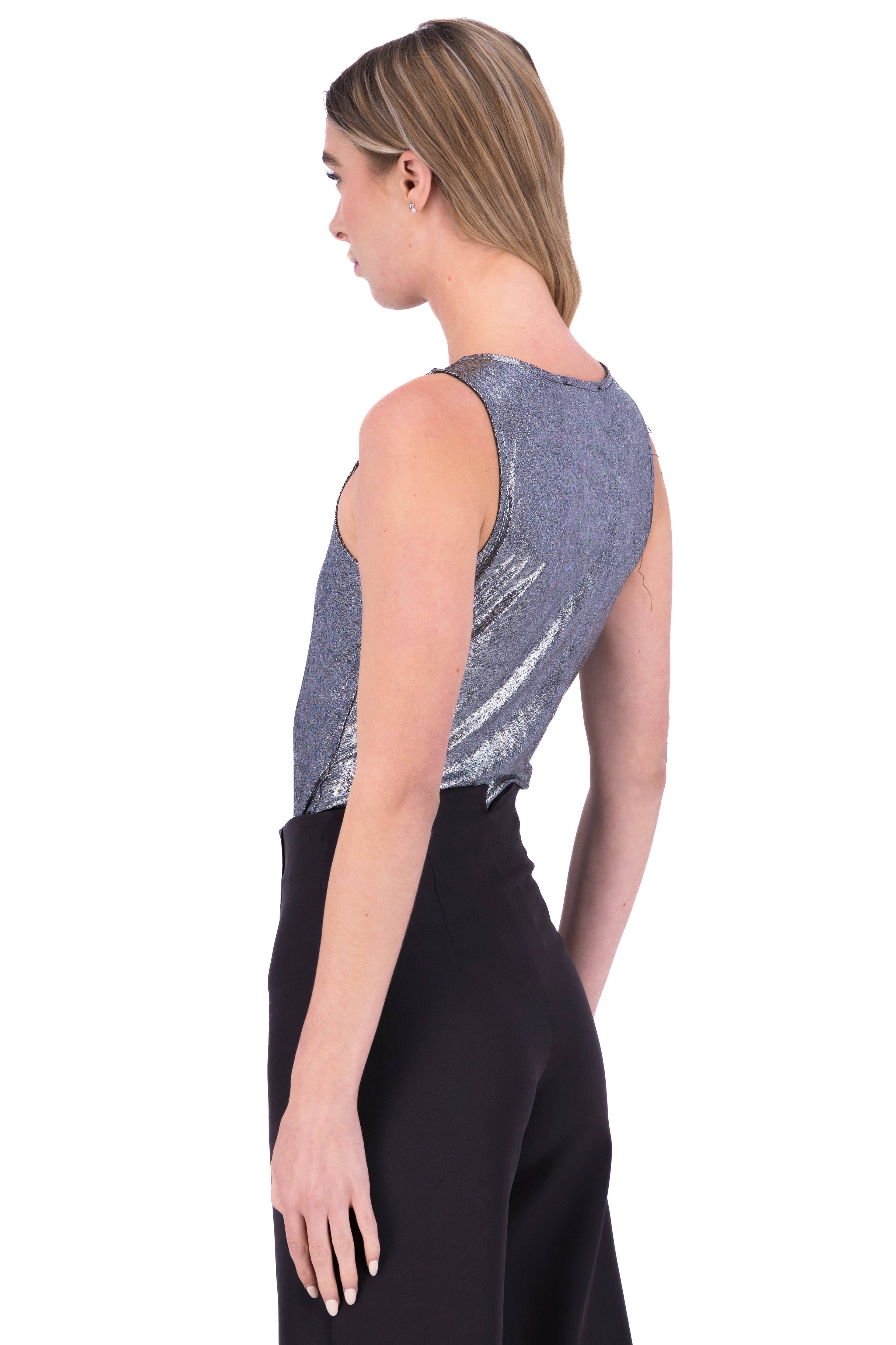 Bodysuit metálico cuello redondo PLATA