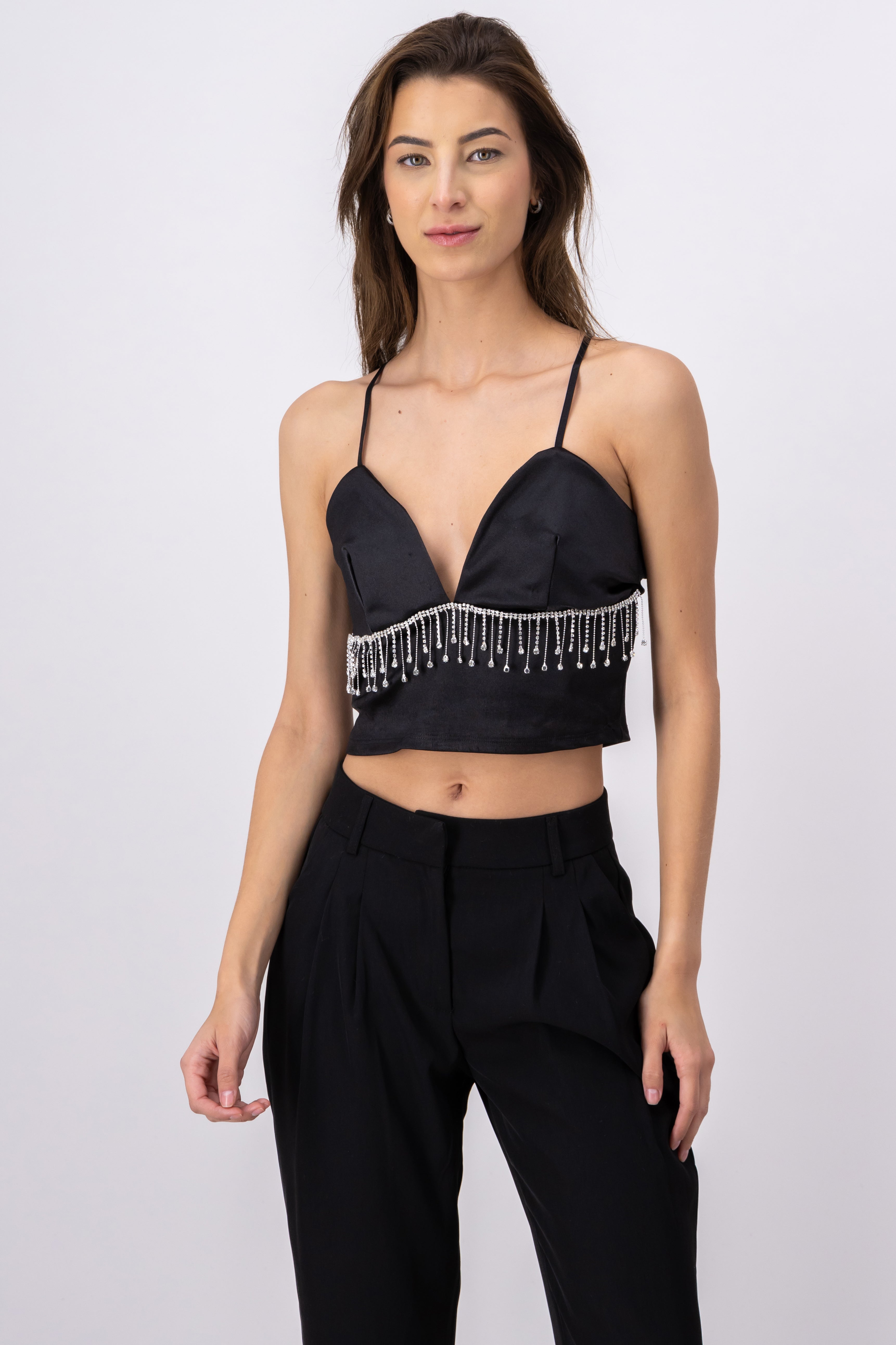 Top tirantes detalle brillos NEGRO