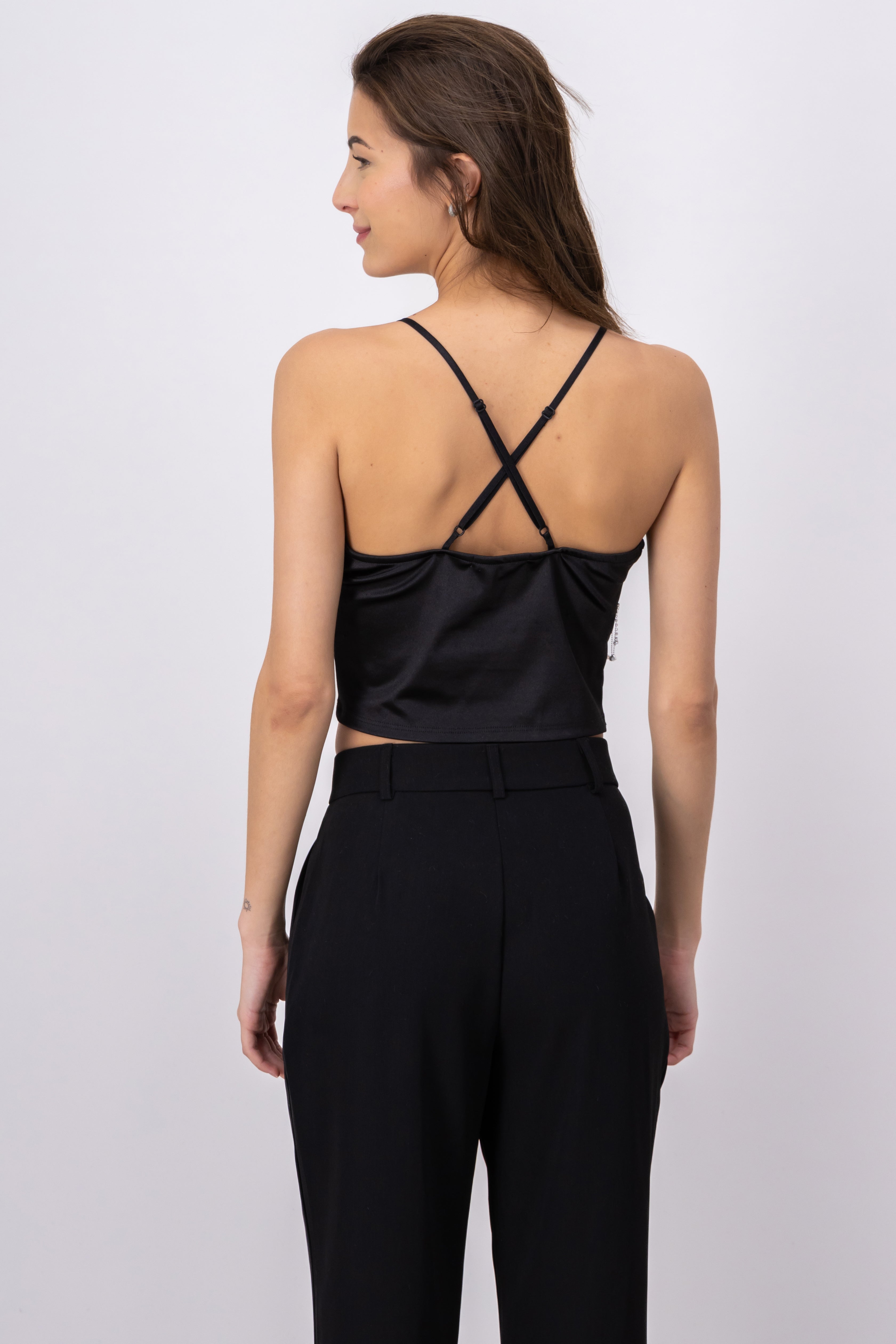 Top tirantes detalle brillos NEGRO