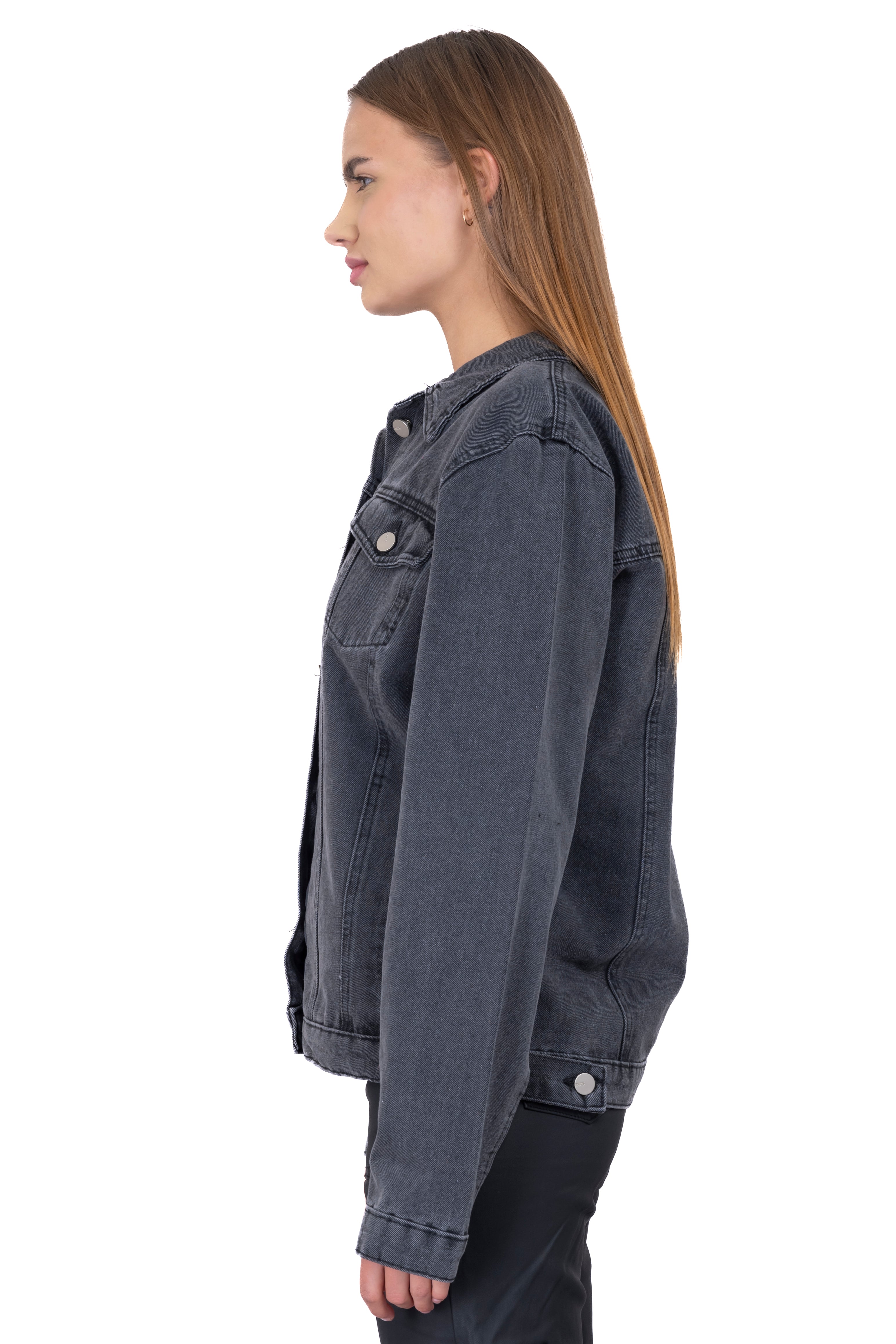 Chamarra denim oversize bolsos NEGRO