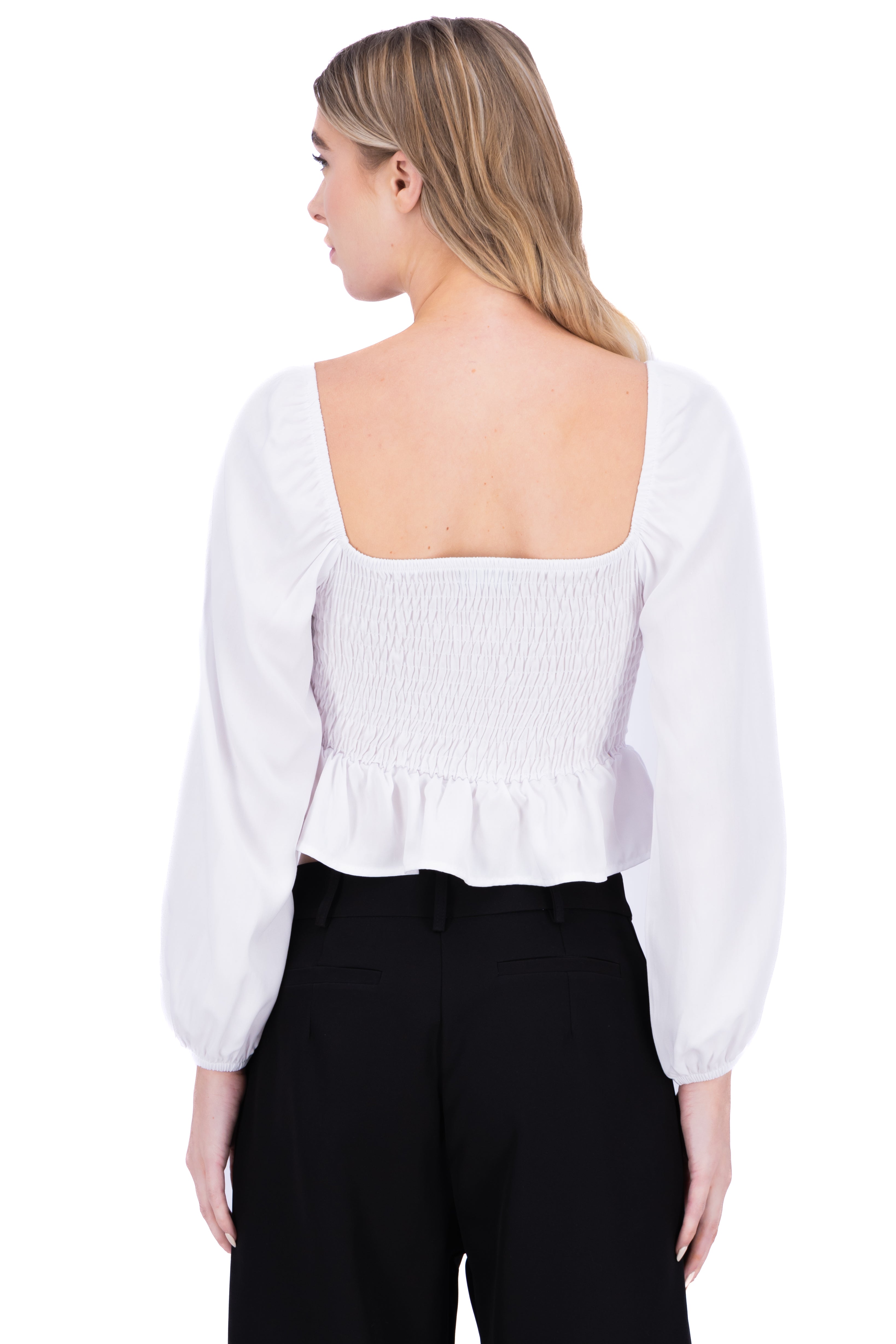 Blusa manga larga abullonada botones BLANCO