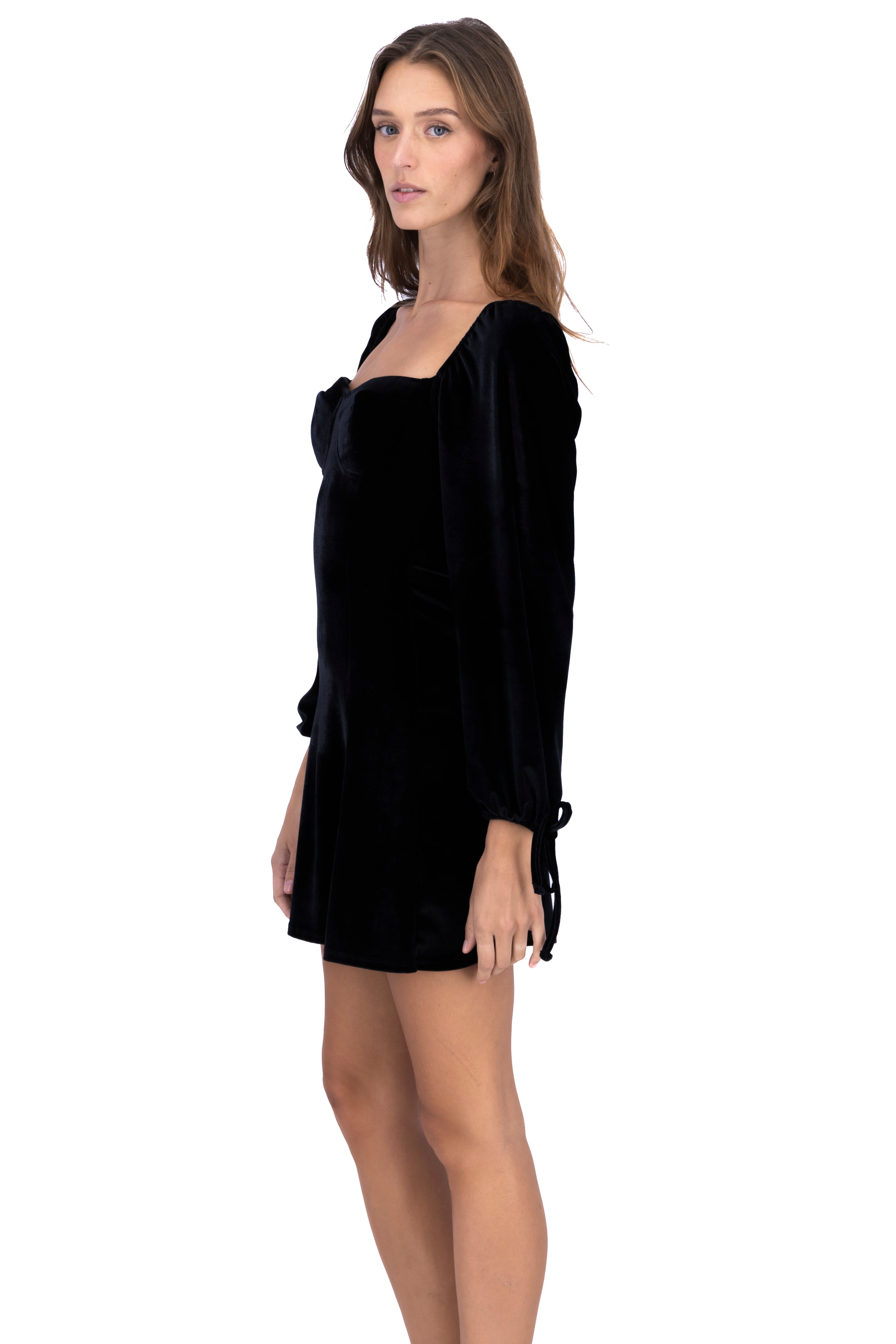 Vestido velvet manga larga copas NEGRO