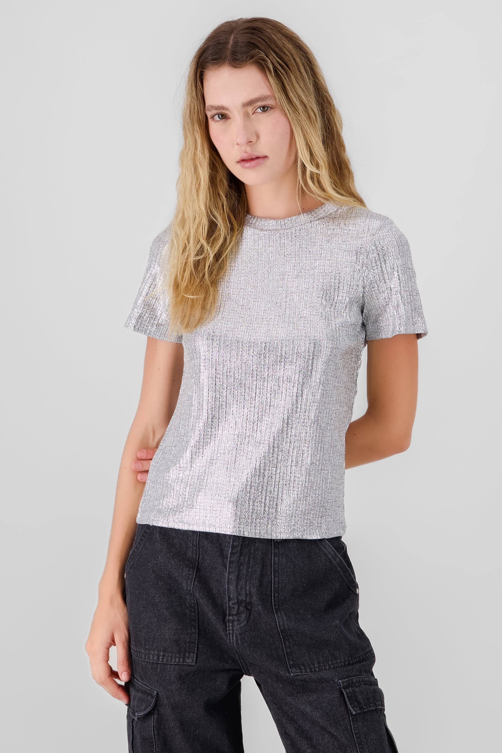 Playera metálica manga corta